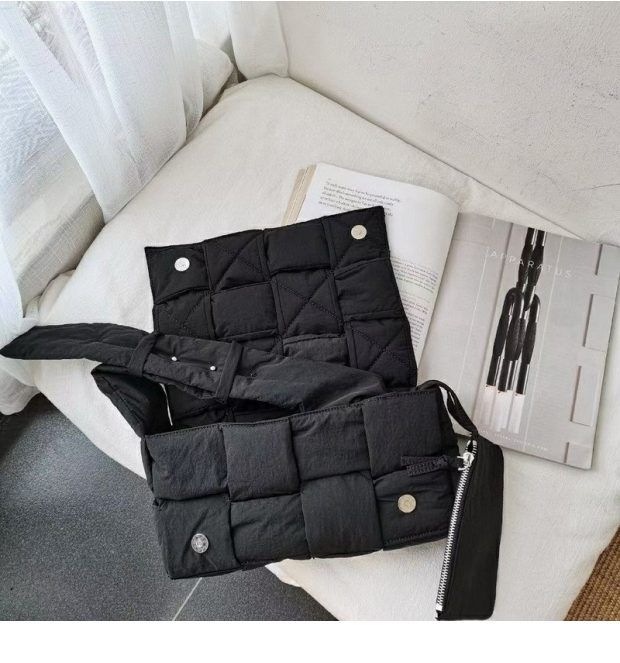 Women Puffer Woven Bag Padded Designer Crossbody Bags Woven Purse Down view 4