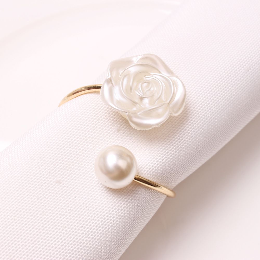 12Pcs Napkin Rings Pearl Napkin Holder Rose Napkin Buckles for Wedding Banquet view 3