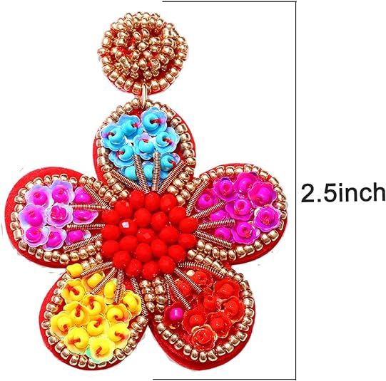 color Beaded Drop Earrings Statement Colorful Beaded Flower Earrings Handmade