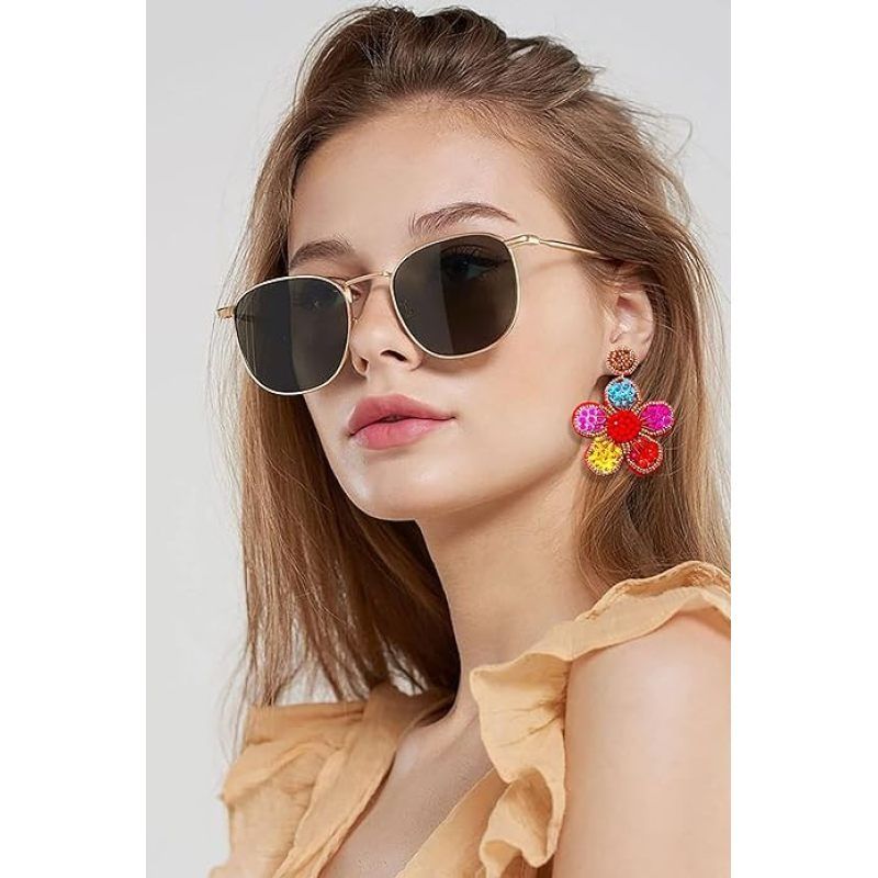 color Beaded Drop Earrings Statement Colorful Beaded Flower Earrings Handmade view 2