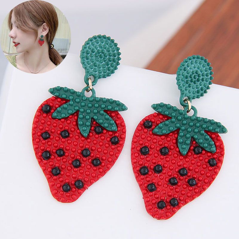 Cute Red Strawberry Watermelon Fruit Drop Earrings Bohemian Beaded Dangle