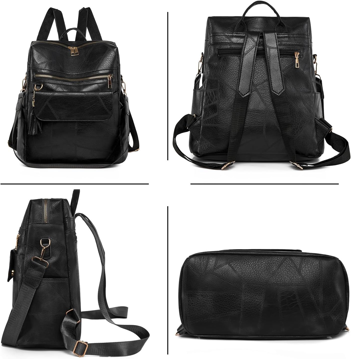 Black Backpack Purse for Women Fashion Multipurpose Design Convertible Satchel