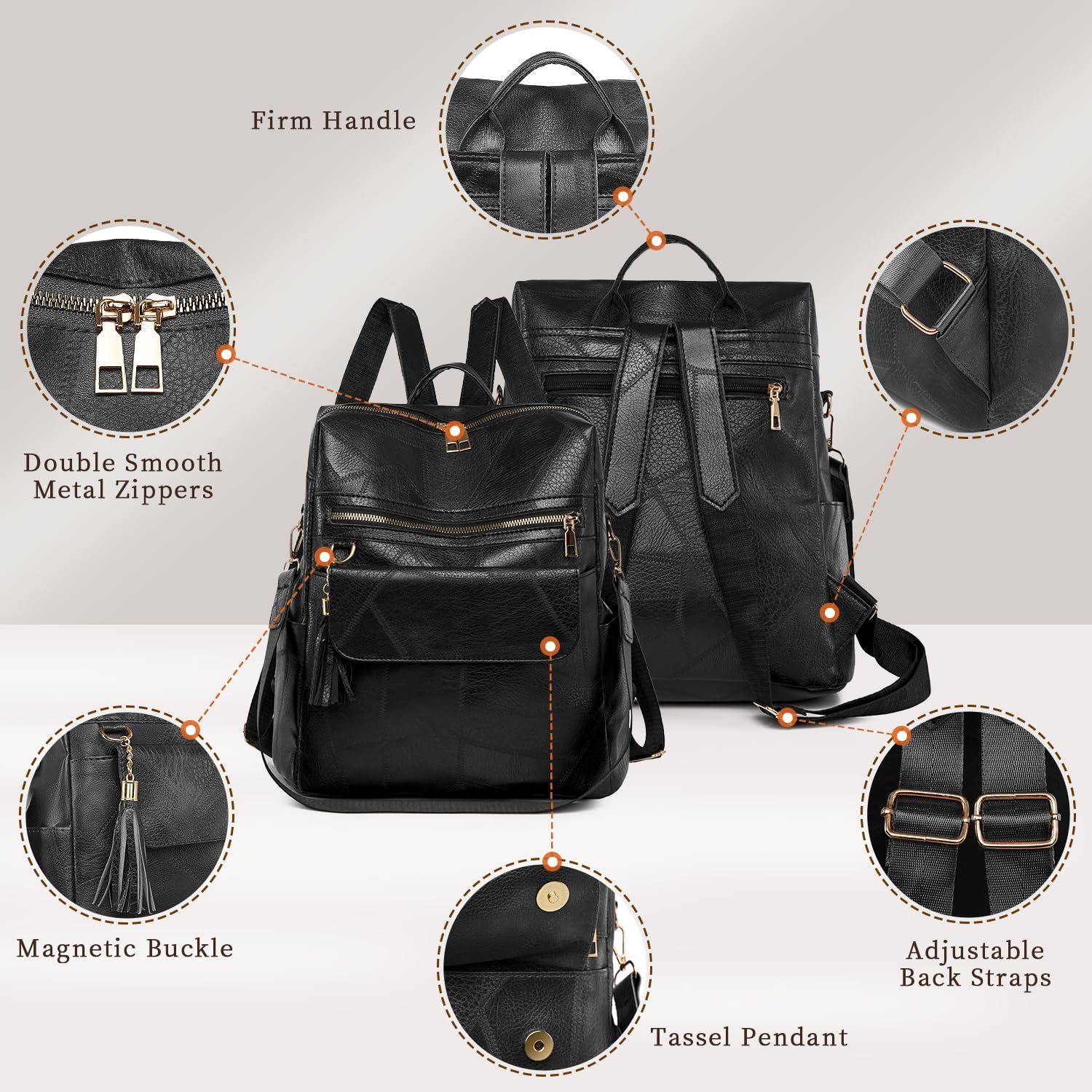 Black Backpack Purse for Women Fashion Multipurpose Design Convertible Satchel view 4
