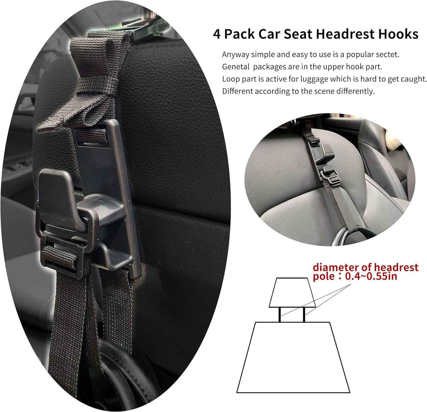 2-Pack Headrest Hooks for Car Universal Interior Auto Vehicle Back Front Seat view 2