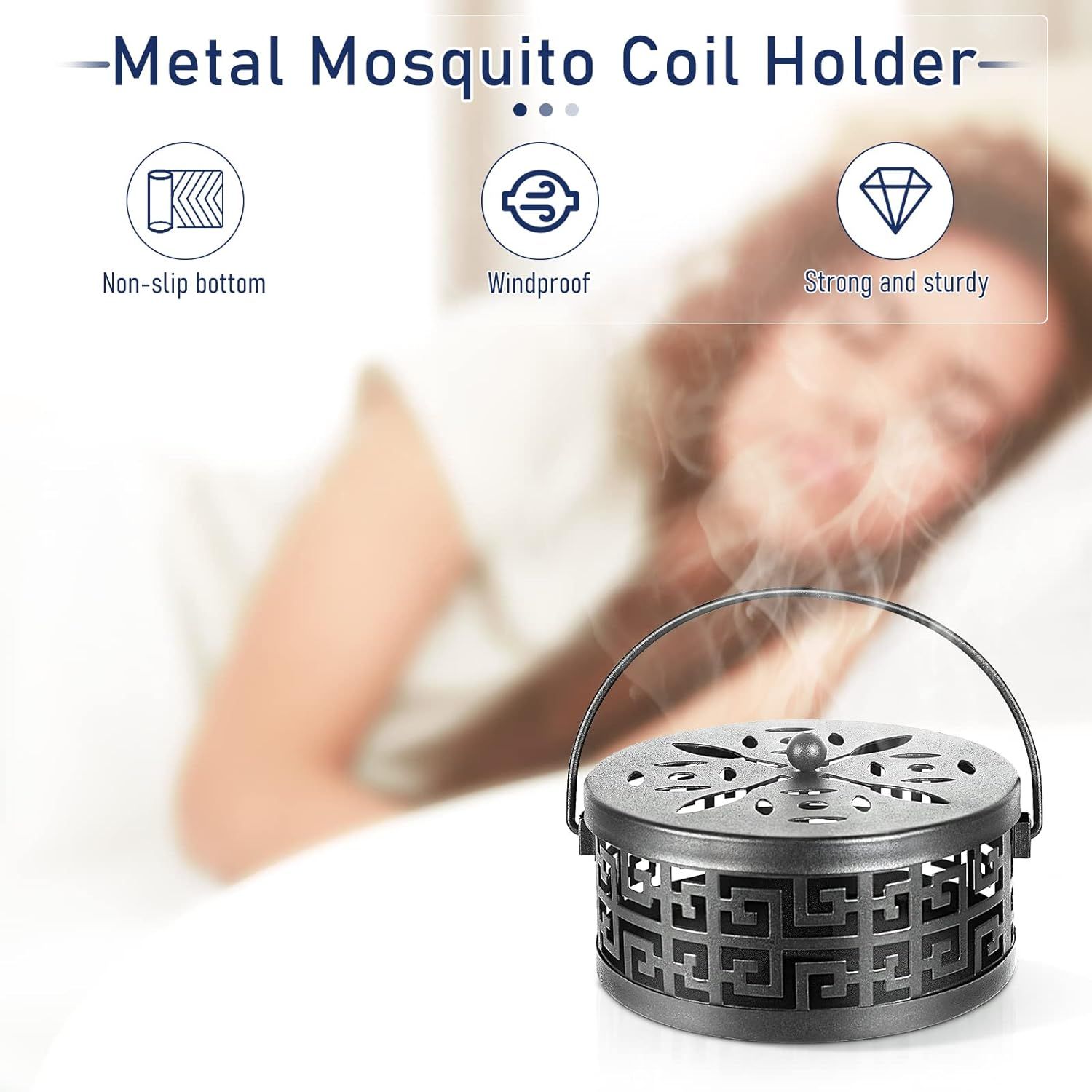 Exquisite Metal Mosquito Coil Holder Long-Lasting Coil Incense Burner for view 2