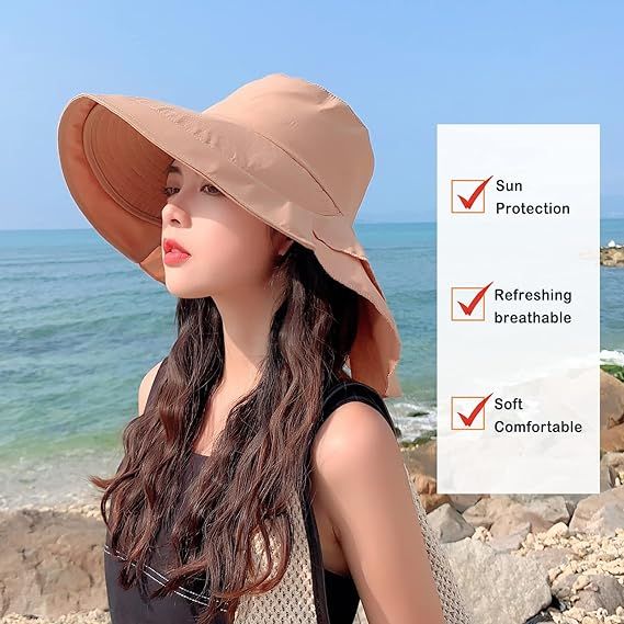 khaki Women's Sun Hat UV Protection Wide Brim Ponytail Adjustable Beach Visor view 2