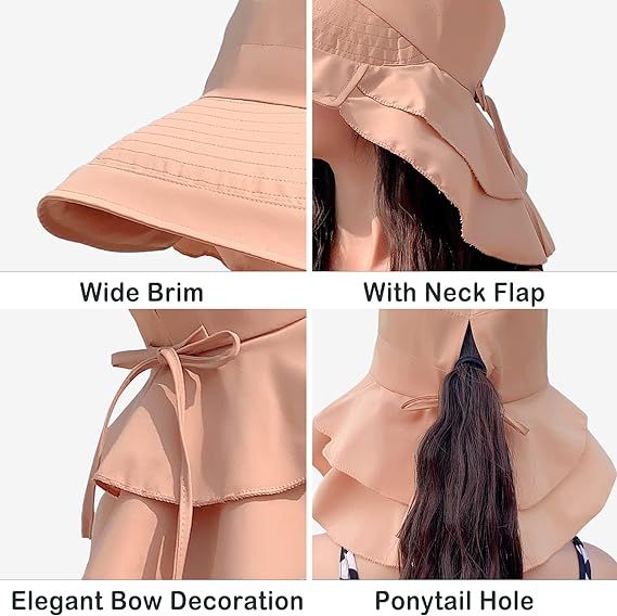 khaki Women's Sun Hat UV Protection Wide Brim Ponytail Adjustable Beach Visor view 4