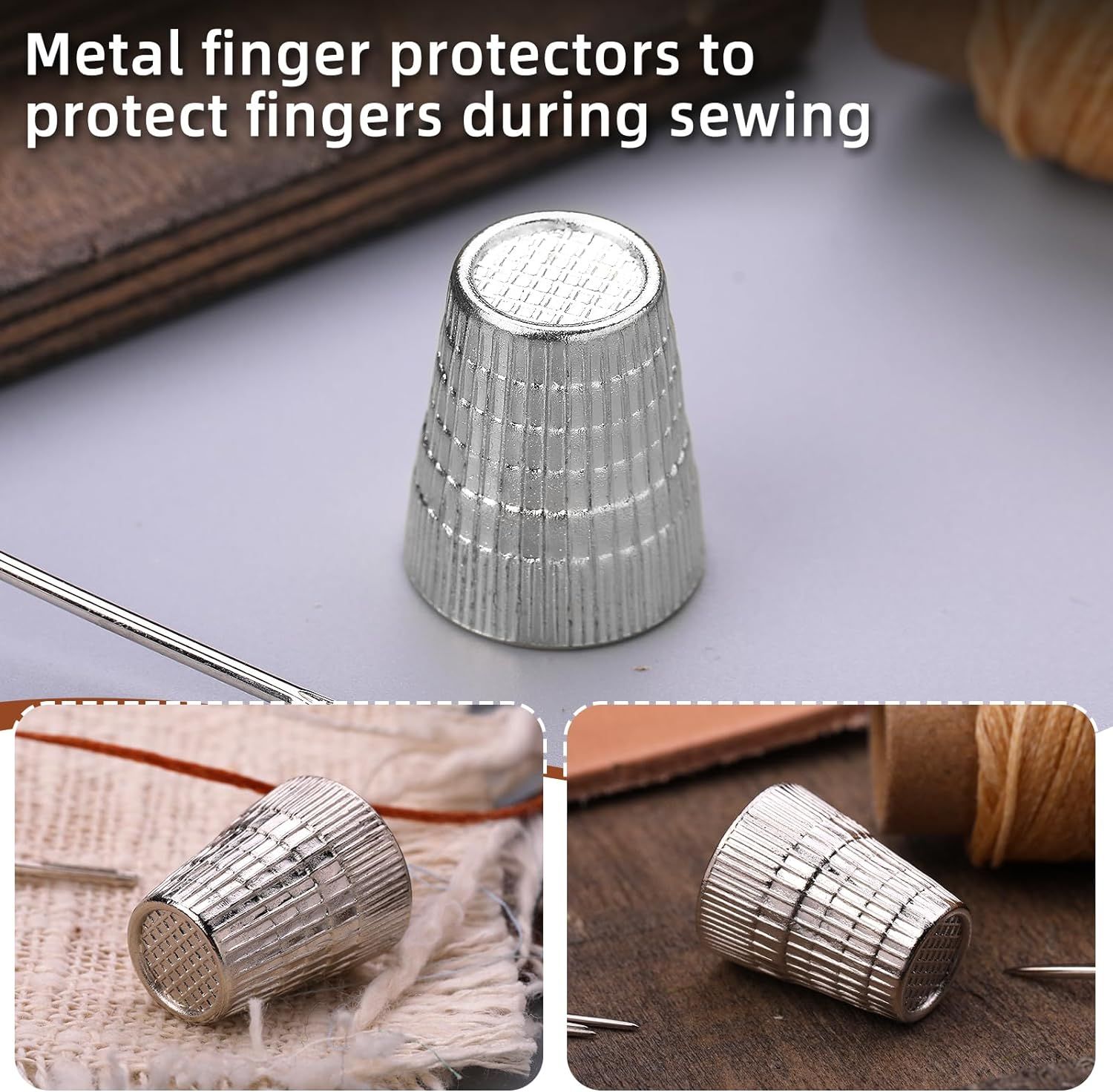 4 Piece Sewing Thimble,Sewing Thimble Silver,Metal Thimble Rings Adjustable view 2