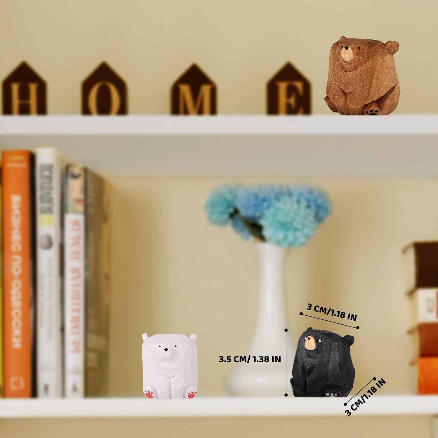 3pcs Miniature Bear Statues Funny Wooden Bear Figurines Home Decor Rustic — image 1