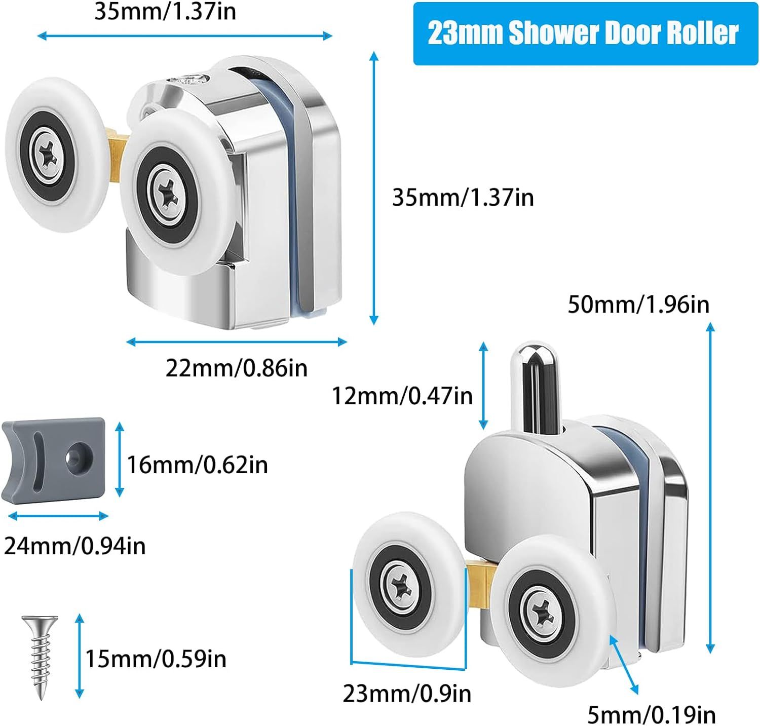 4PCS Shower Door Rollers 23mm Sliding Shower Doors Wheels view 3