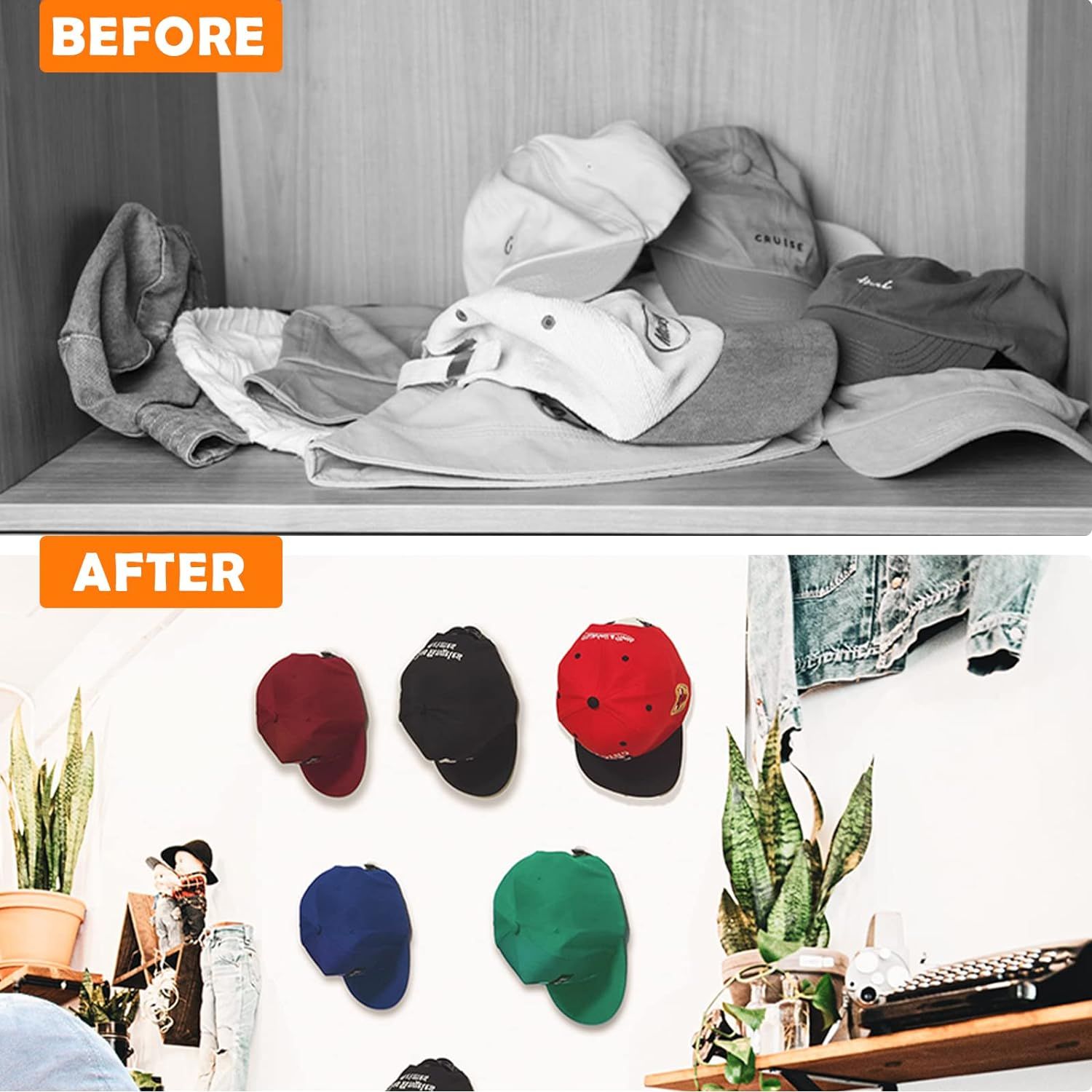 Hat Hangers for Wall Hat Hooks for Wall Wall Mount Hat Rack for Necklace view 2