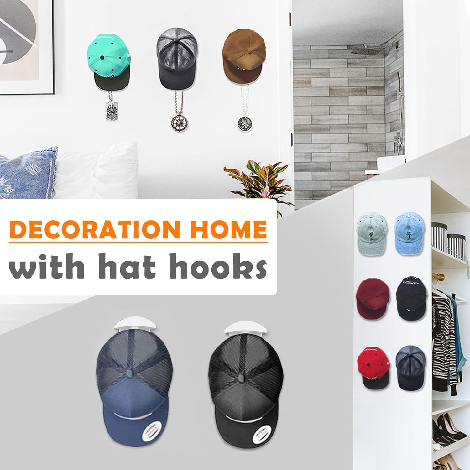 Hat Hangers for Wall Hat Hooks for Wall Wall Mount Hat Rack for Necklace view 3