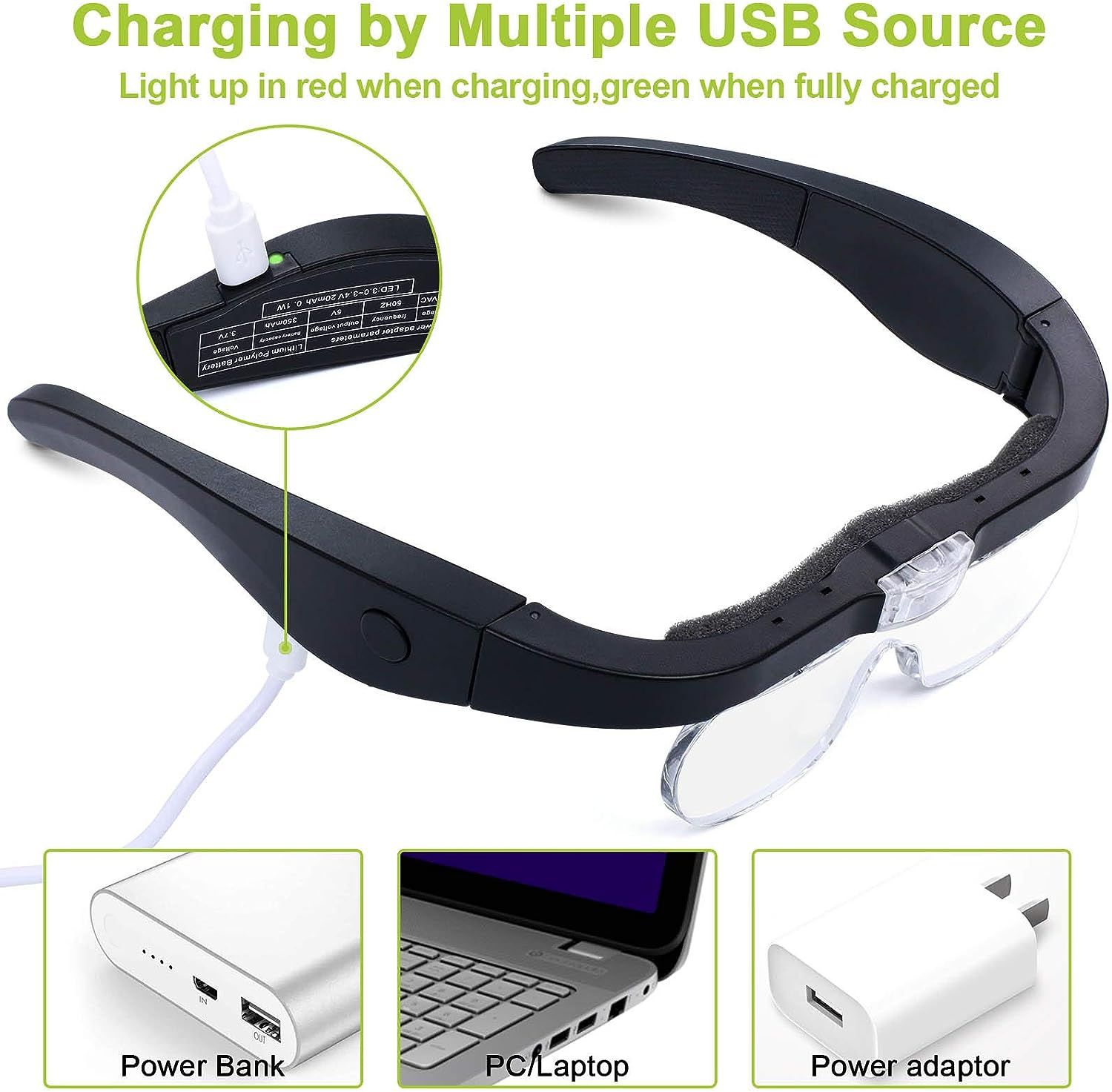 Headband Magnifier Rechargeable Magnifying Glass with LED Light Hands