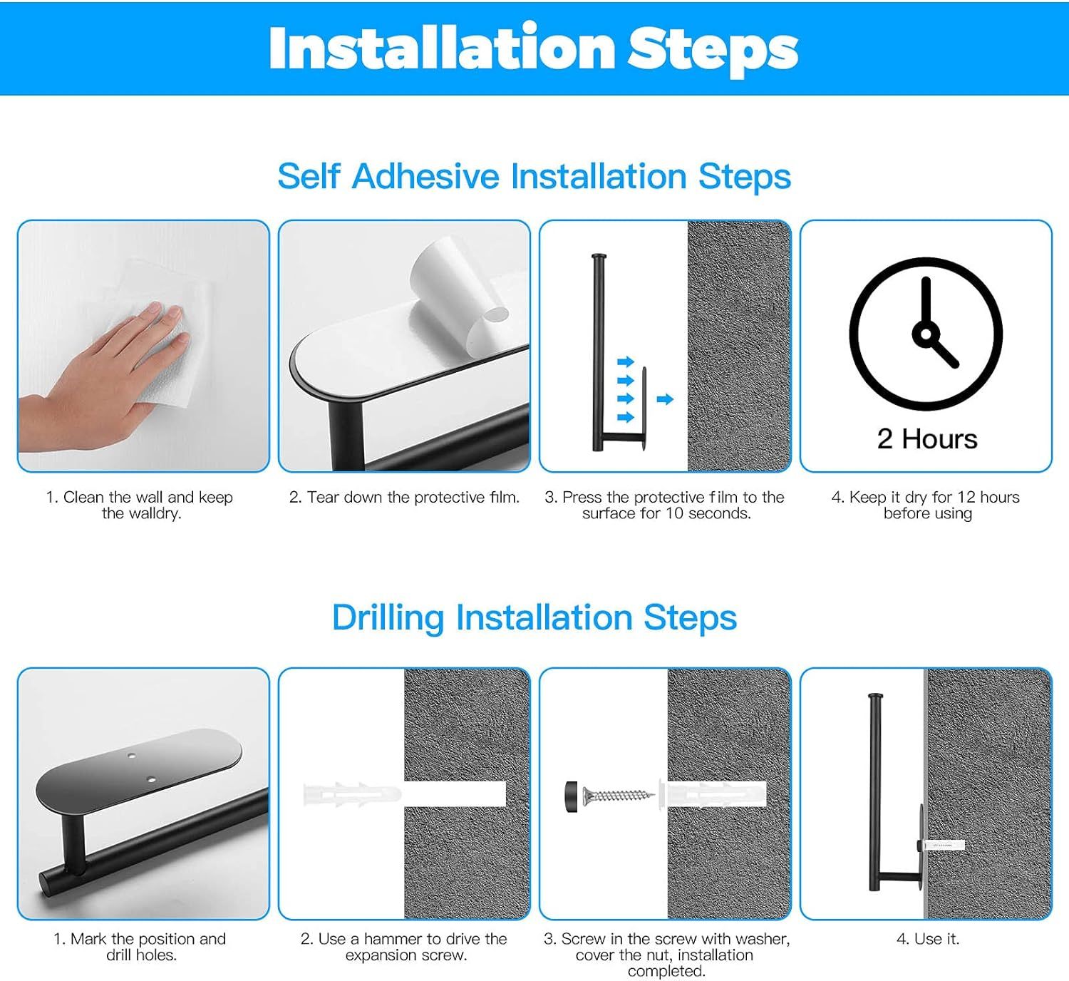 Paper Towel Holder Under Kitchen Cabinet - Self Adhesive or Drilling Paper view 4