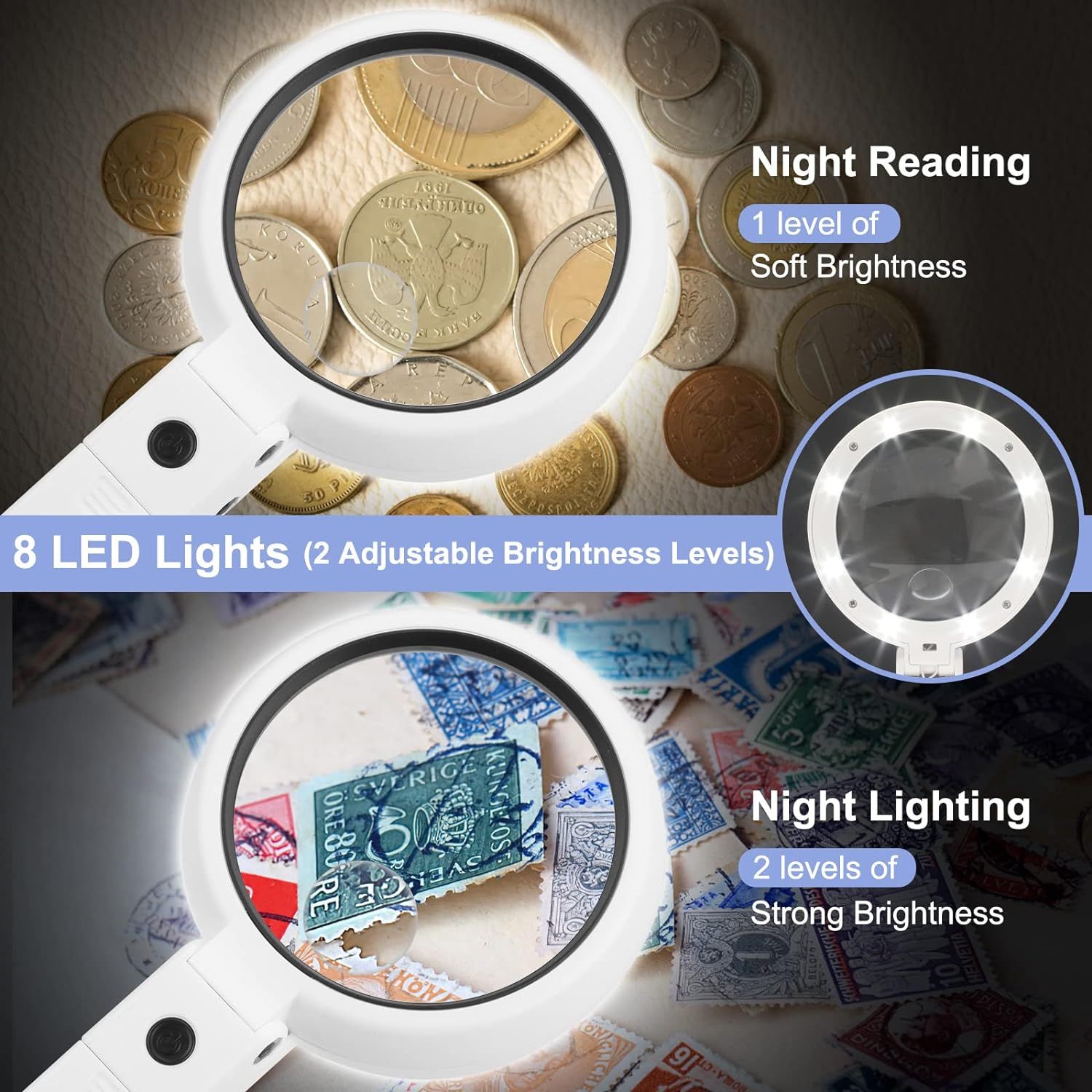22X 10X Magnifying Glass with Light and Stand view 3