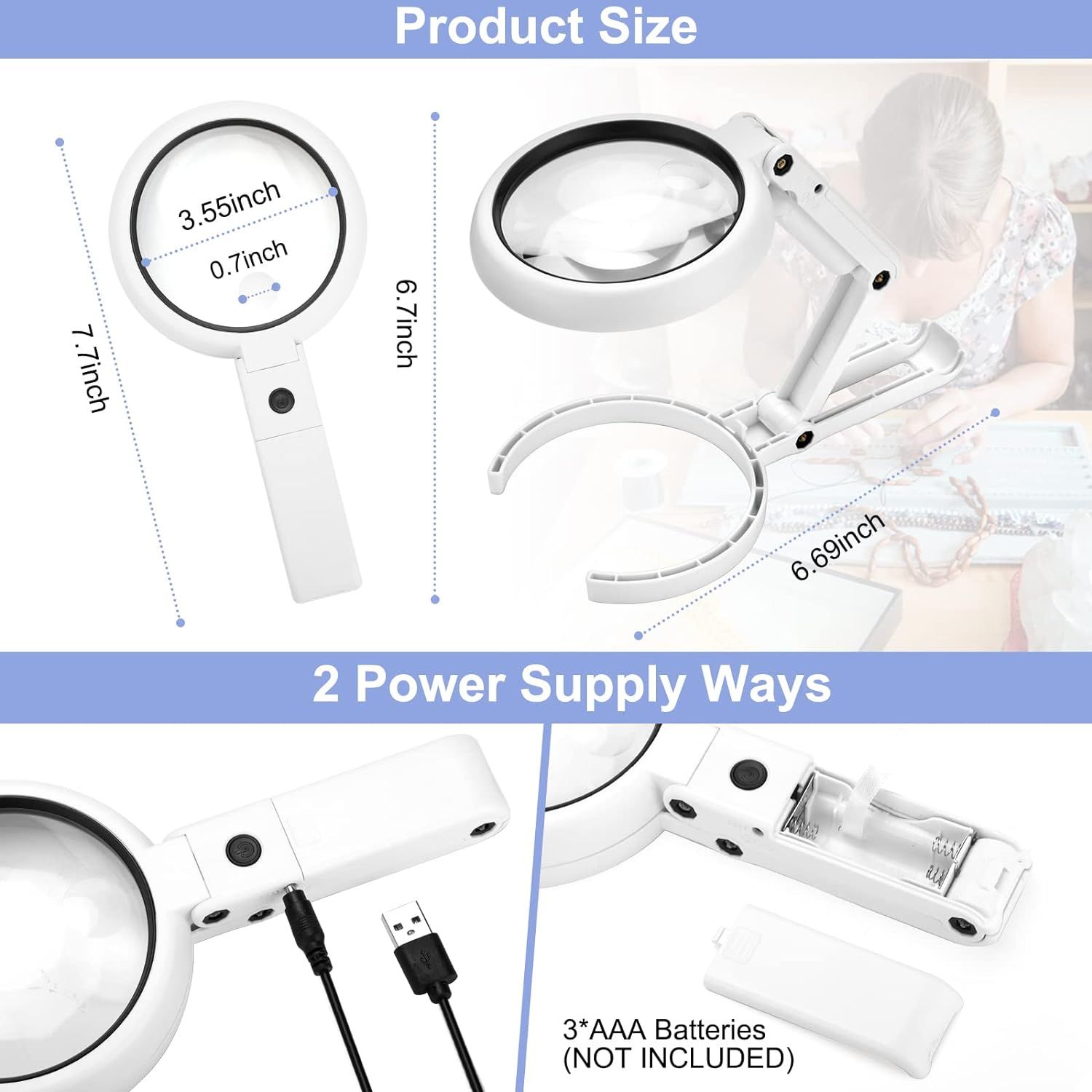 22X 10X Magnifying Glass with Light and Stand view 4