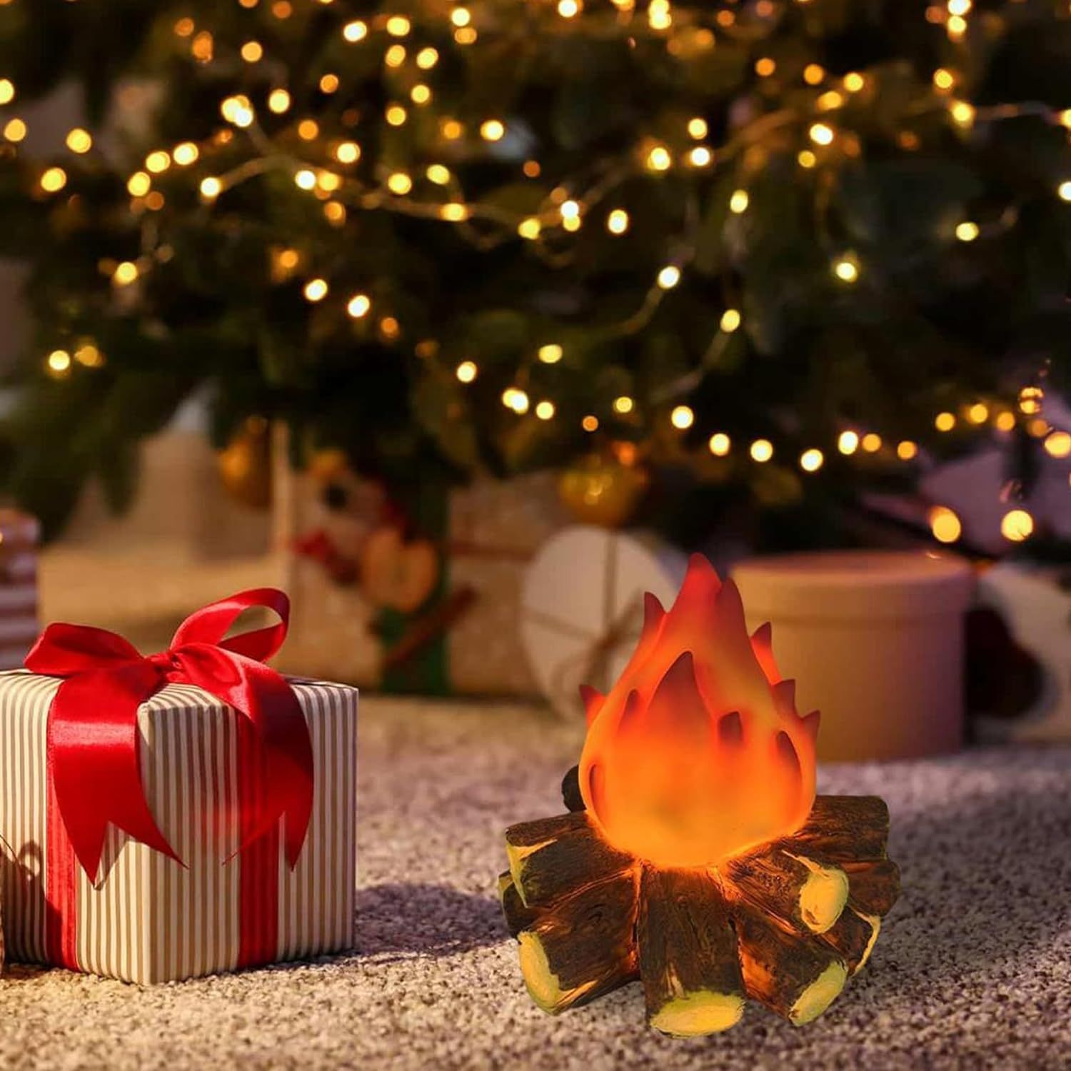 Fake Campfire,3D Faux Fireplace Logs Realistic Battery Powered Flameless Fake view 4