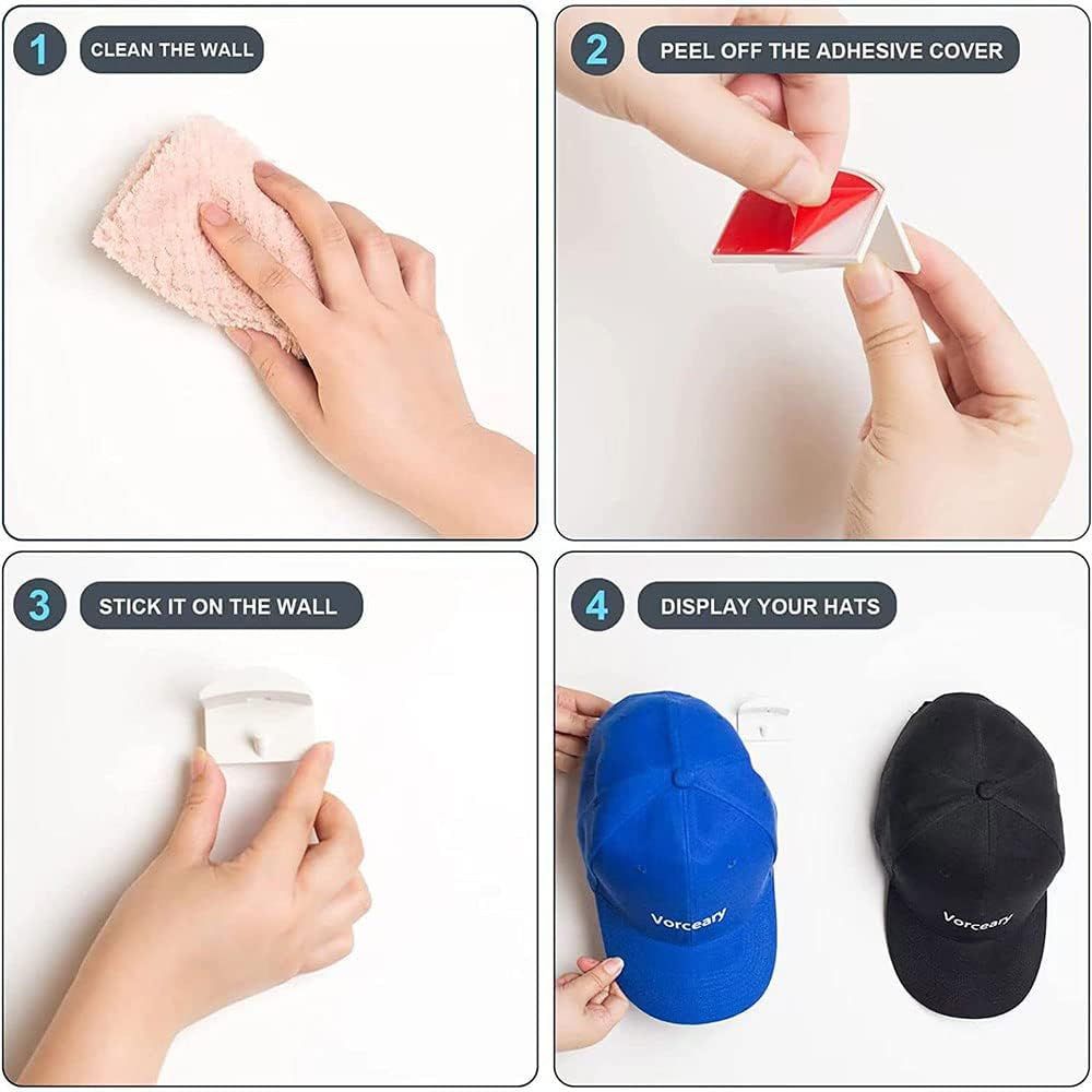 Adhesive Hat Hangers, 8 Pcs Hat Hooks for Wall, Hat Racks for Baseball Caps view 3