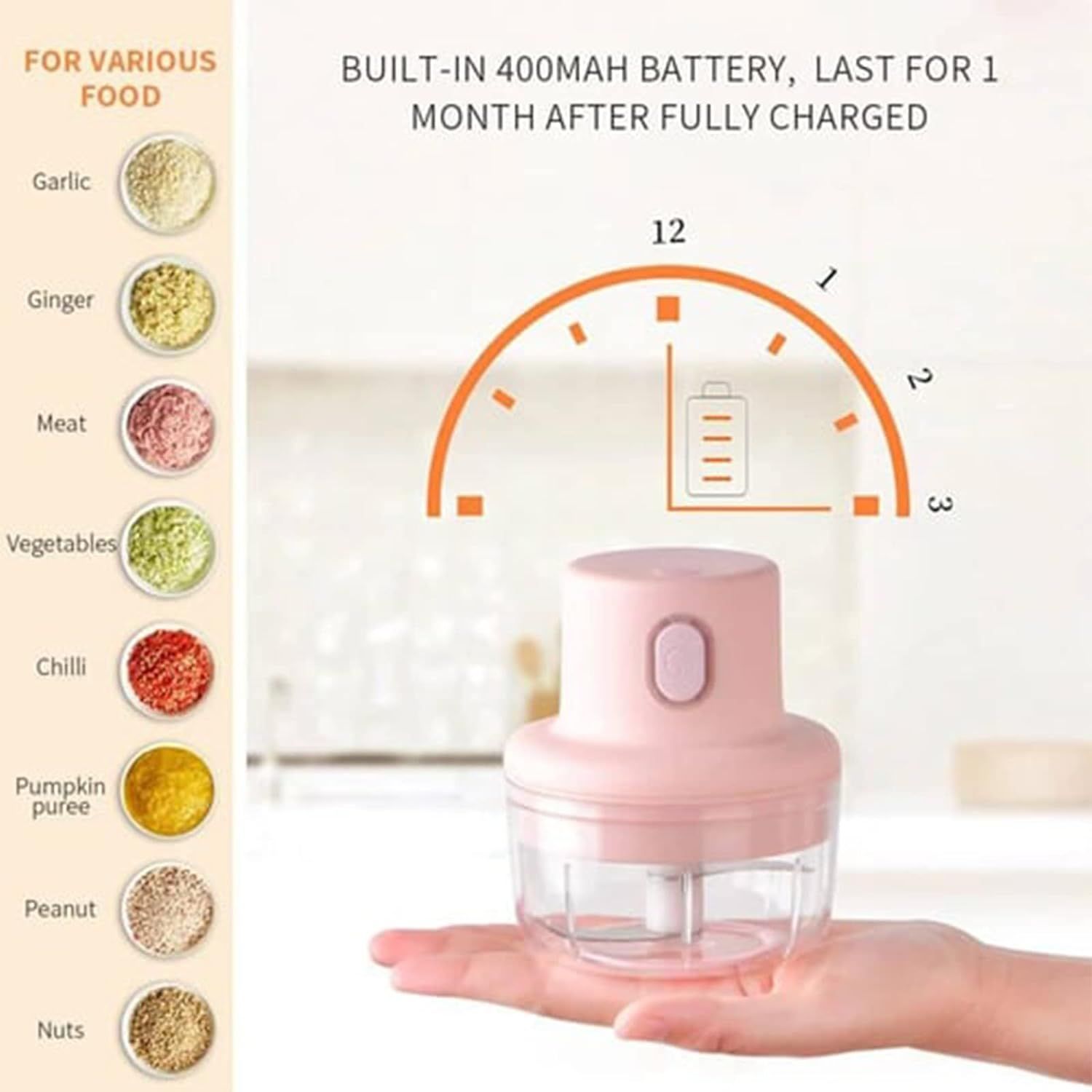 Electric Garlic Chopper, Portable Mini Food Processor, Cordless Food Crusher — image 1