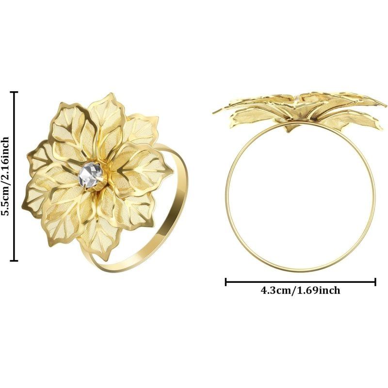 24 Pack Hollow Out Flower Napkin Rings Alloy Floral Rhinestone Napkin Holder