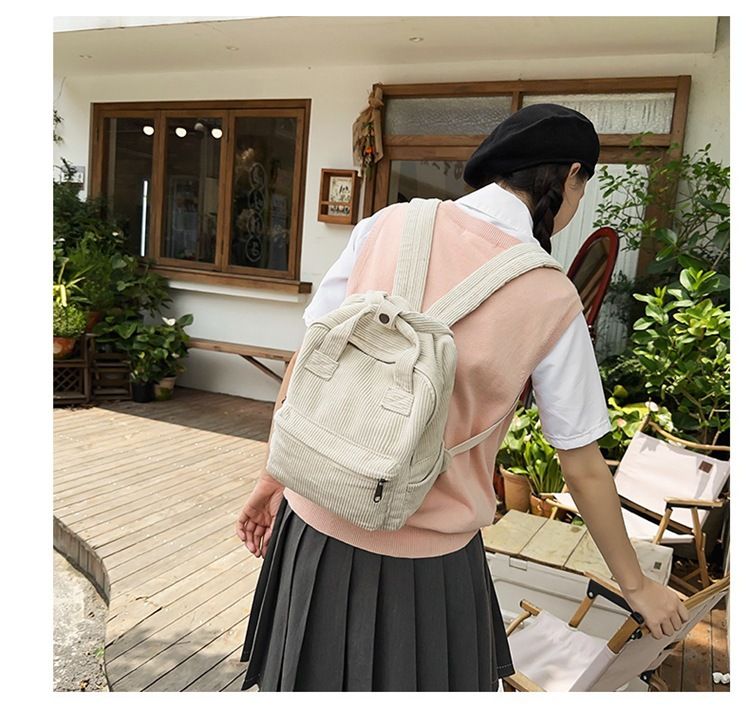 White Vintage Denim Laptop Backpack Casual Canvas Daypack Handbag Purse view 3
