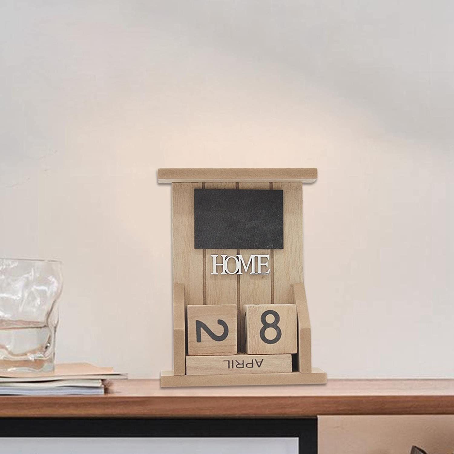 Wood Perpetual Calendar Wooden Calendar Blocks Desktop Perpetual Calendar Desk view 2