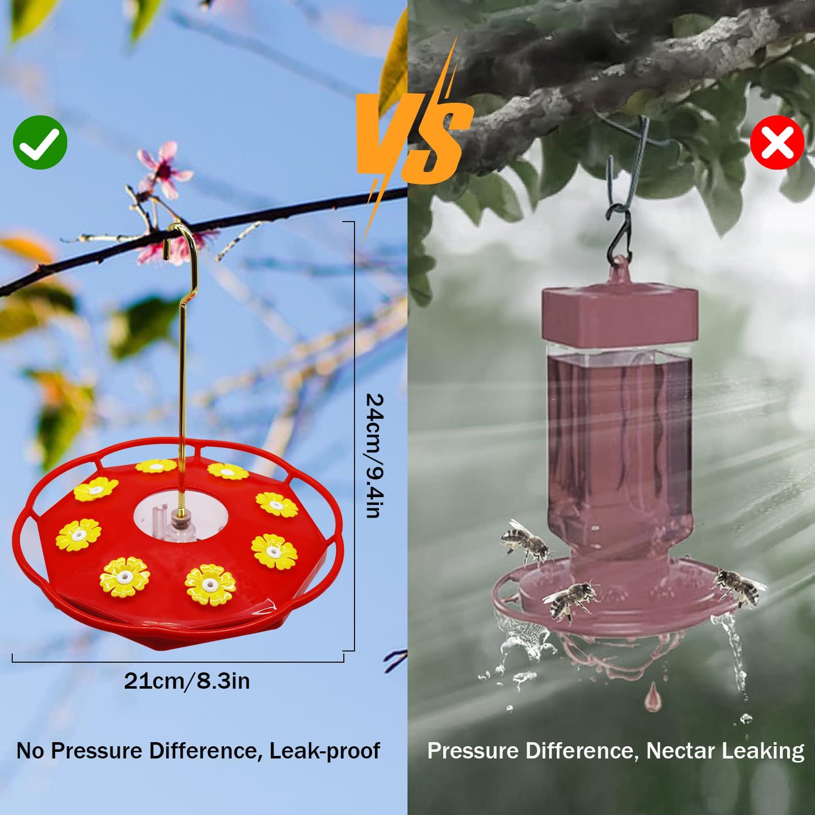 Hummingbird Feeders for Outdoors Hanging - Hummingbird Feeder with 8 Feeding view 3
