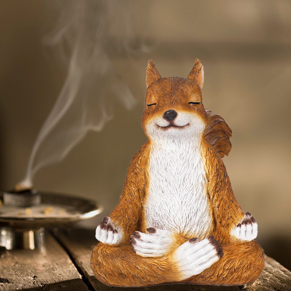 Meditating Zen Yoga Squirrel Garden Decorations Statues Indoor Outdoor Hand view 3