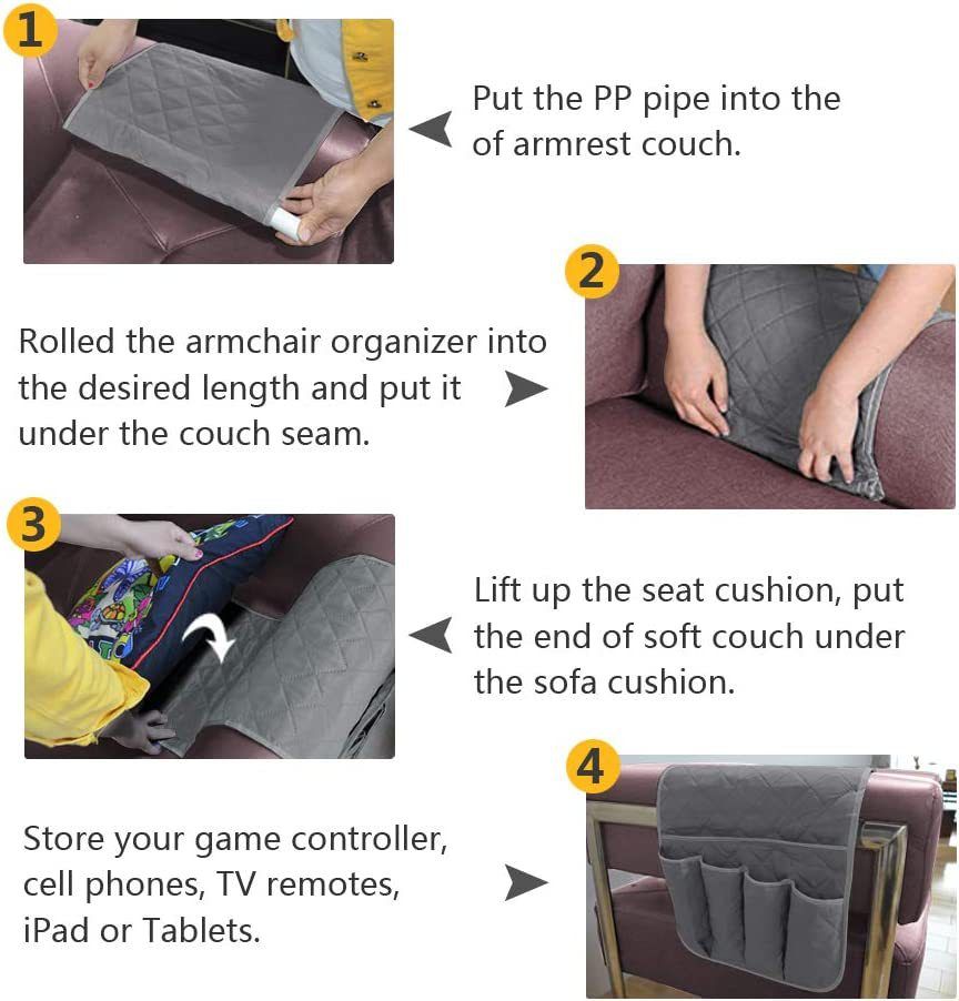 Sofa Armrest Organizer Non-Slip Arm Chair Bedside Storage Organizer for view 4