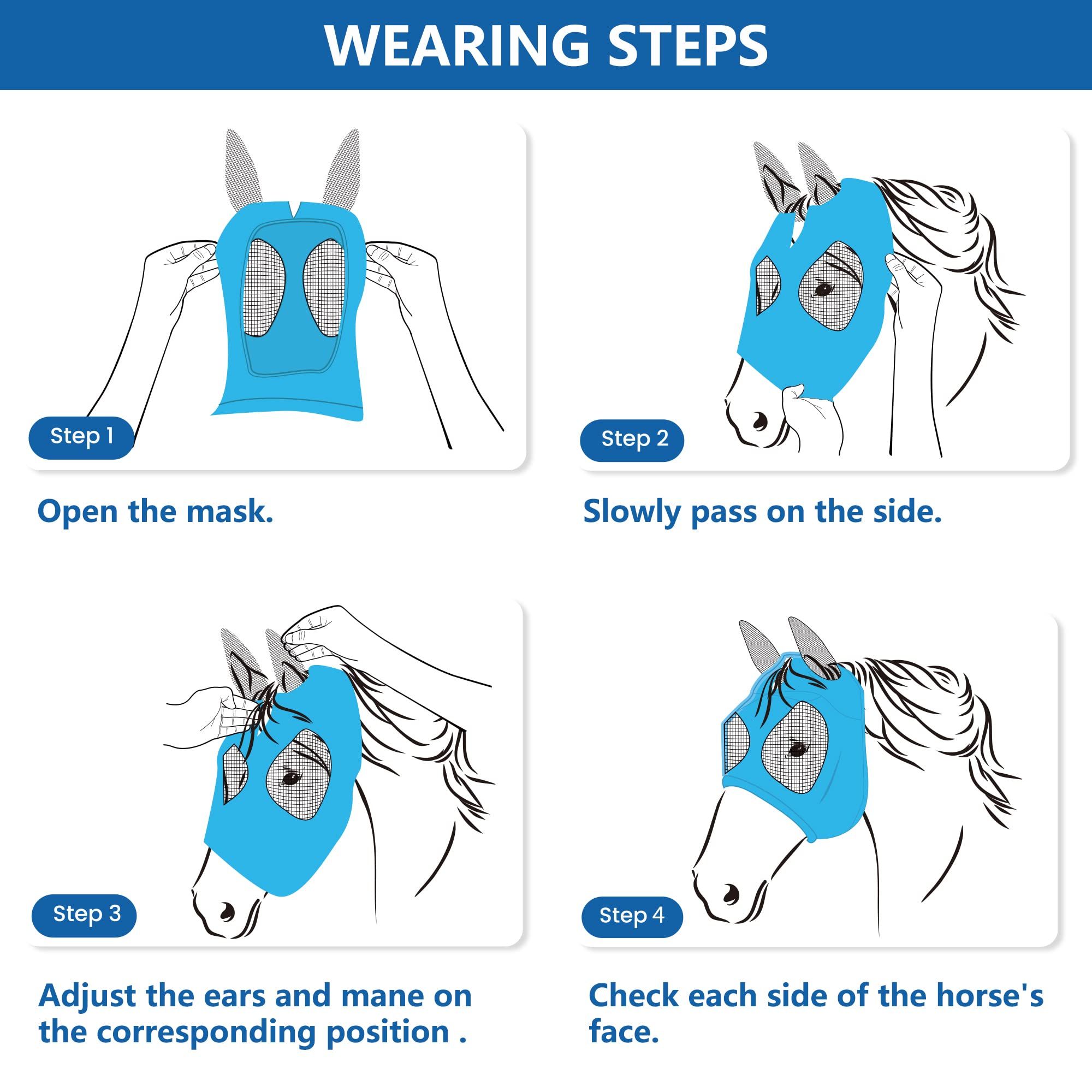 Horse Fly Mask Horse Supplies Fly Masks for Horses with Ears Soft Fine Mesh view 3