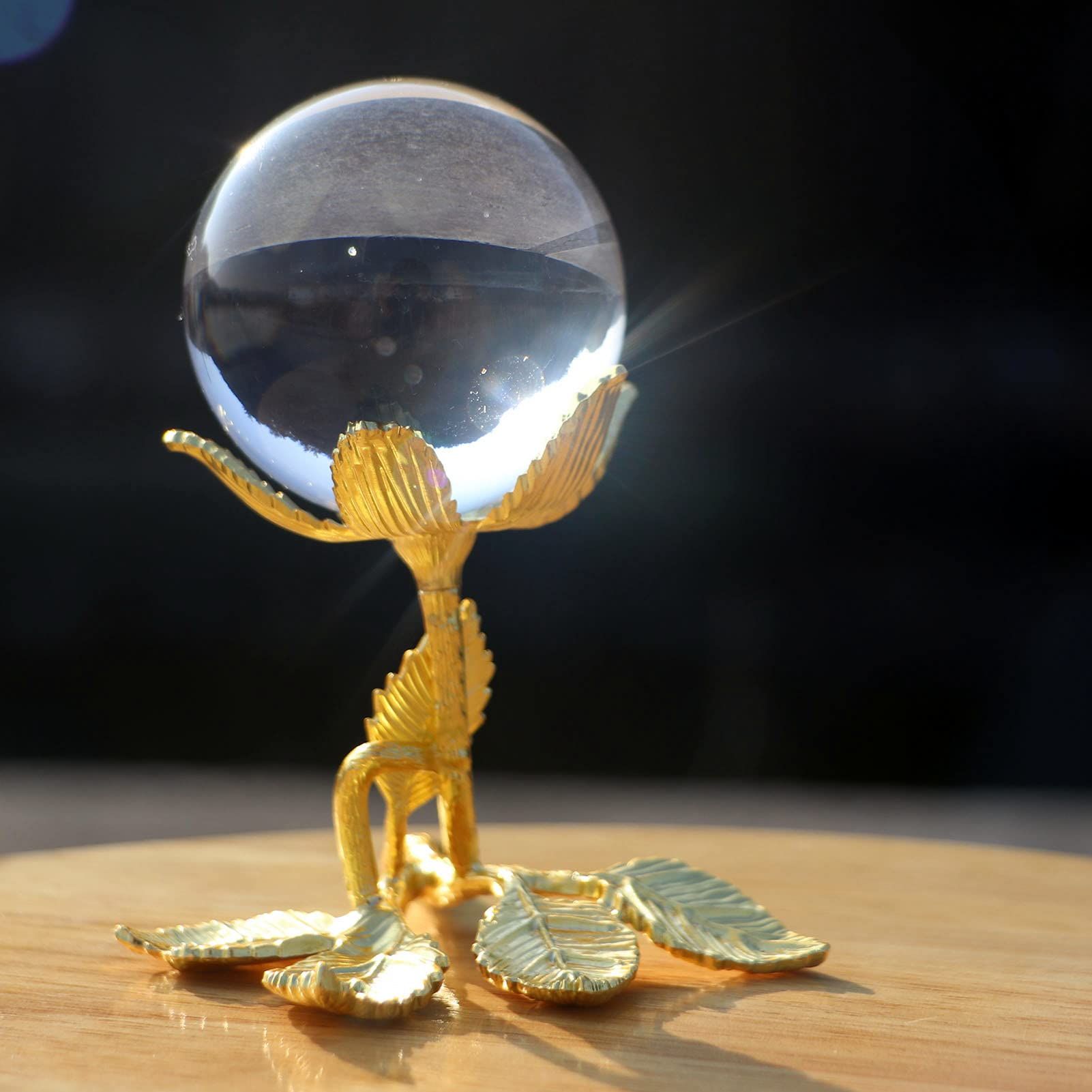 Crystal Ball with Gold Rose Stand view 2