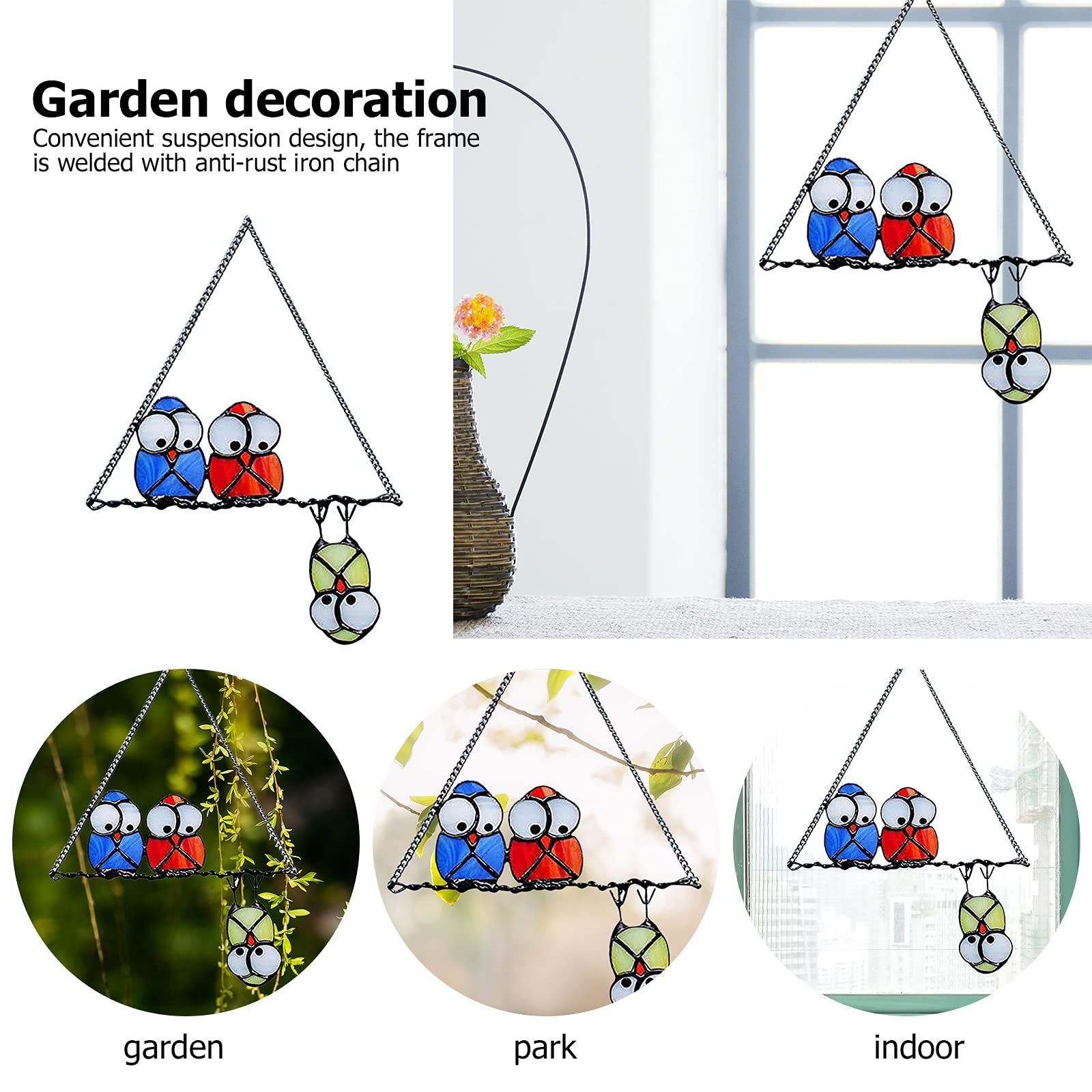 Suncatcher for Window, 3 Owls Double-Side Stained Glass Window Hanging view 4