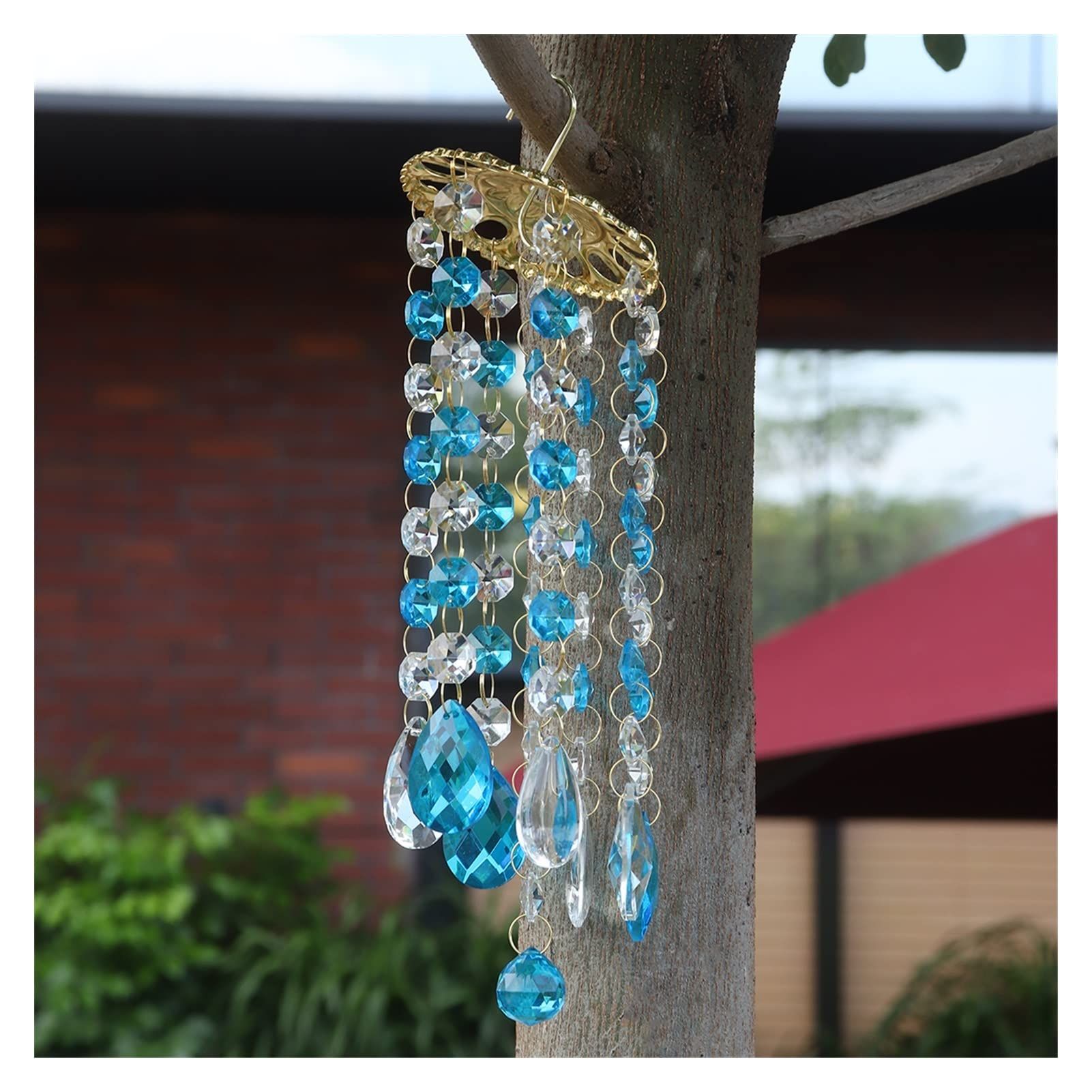 Blue Glass Home Decor Pendant Accessories Crystal Wind Chime Home Garden Yard view 2
