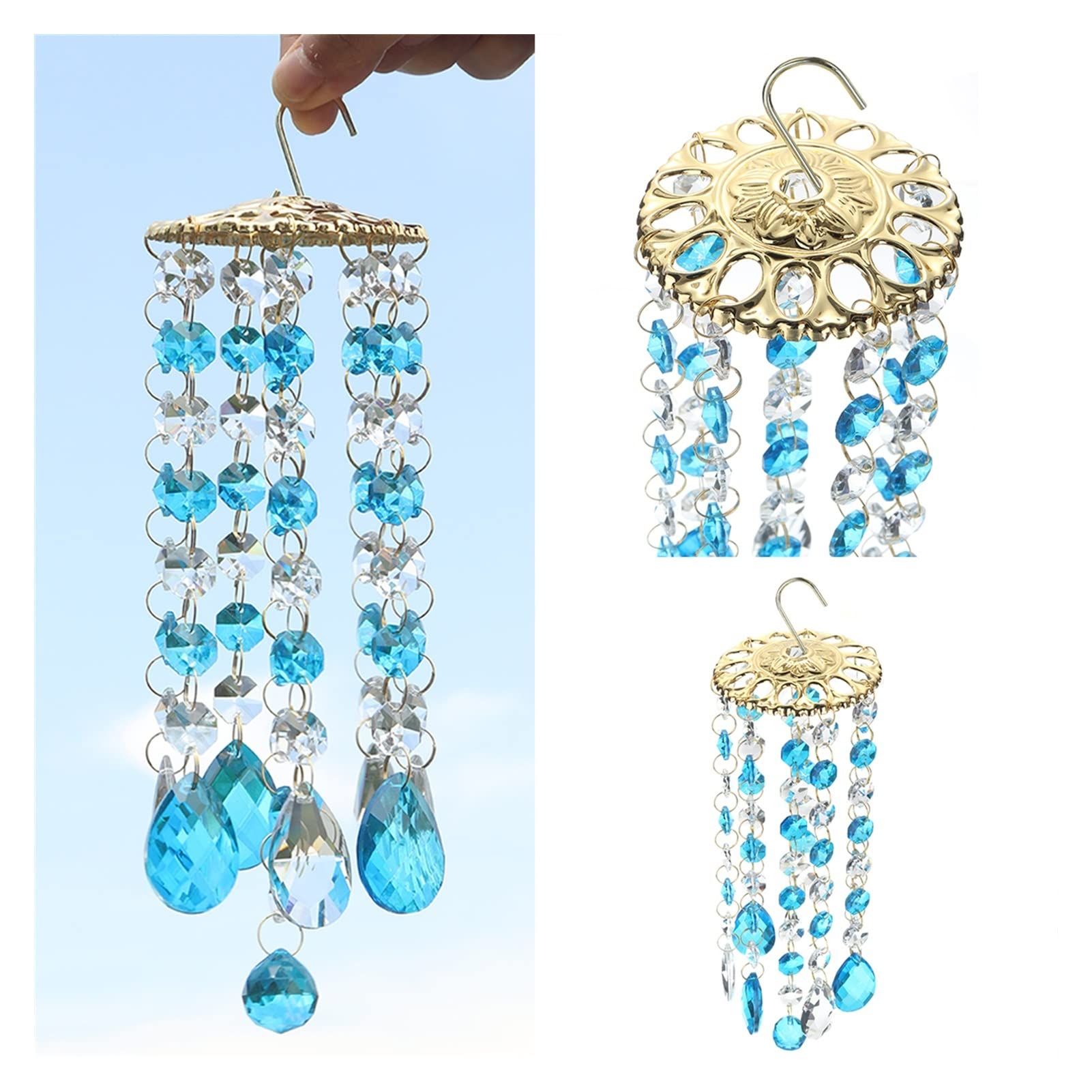 Blue Glass Home Decor Pendant Accessories Crystal Wind Chime Home Garden Yard view 3