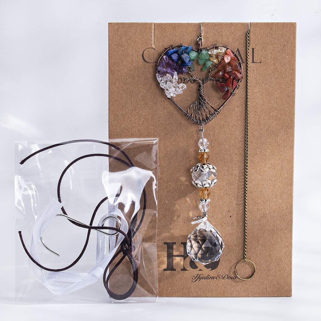 1 pcs Suncatcher Window Hanging Tree of Life Heart Shaped Crystal Ball Prism view 2