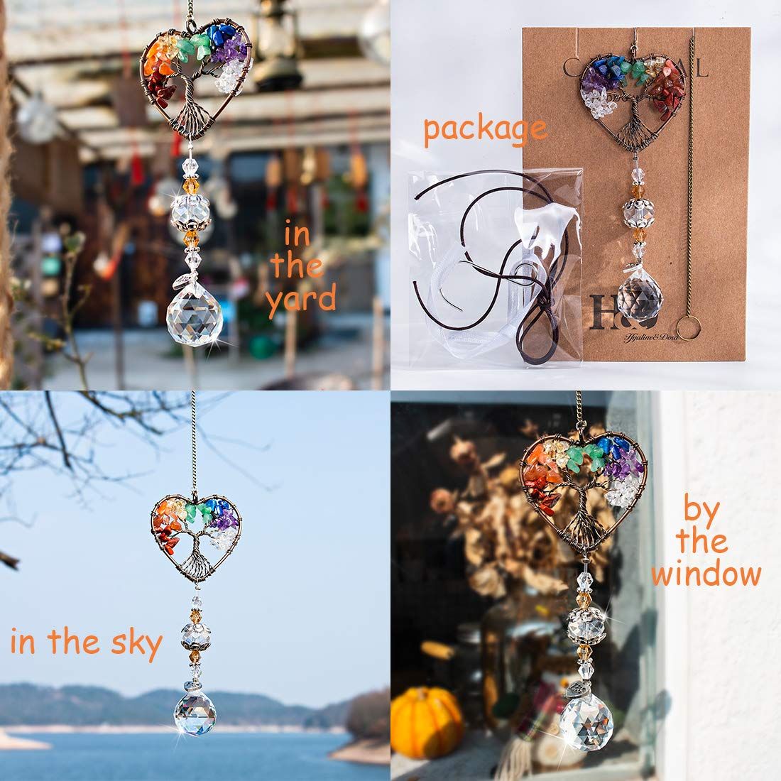 1 pcs Suncatcher Window Hanging Tree of Life Heart Shaped Crystal Ball Prism view 3