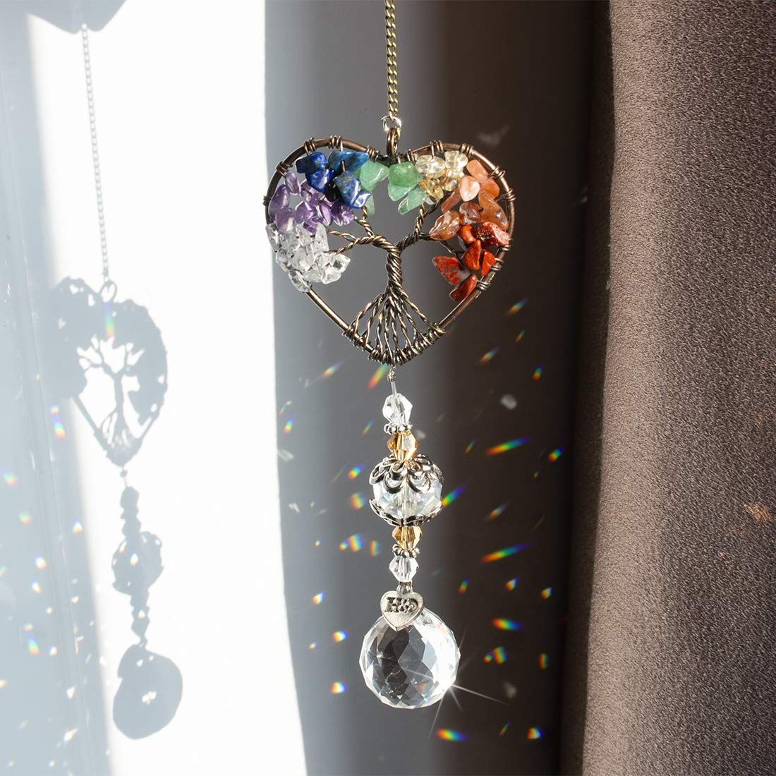 1 pcs Suncatcher Window Hanging Tree of Life Heart Shaped Crystal Ball Prism view 4