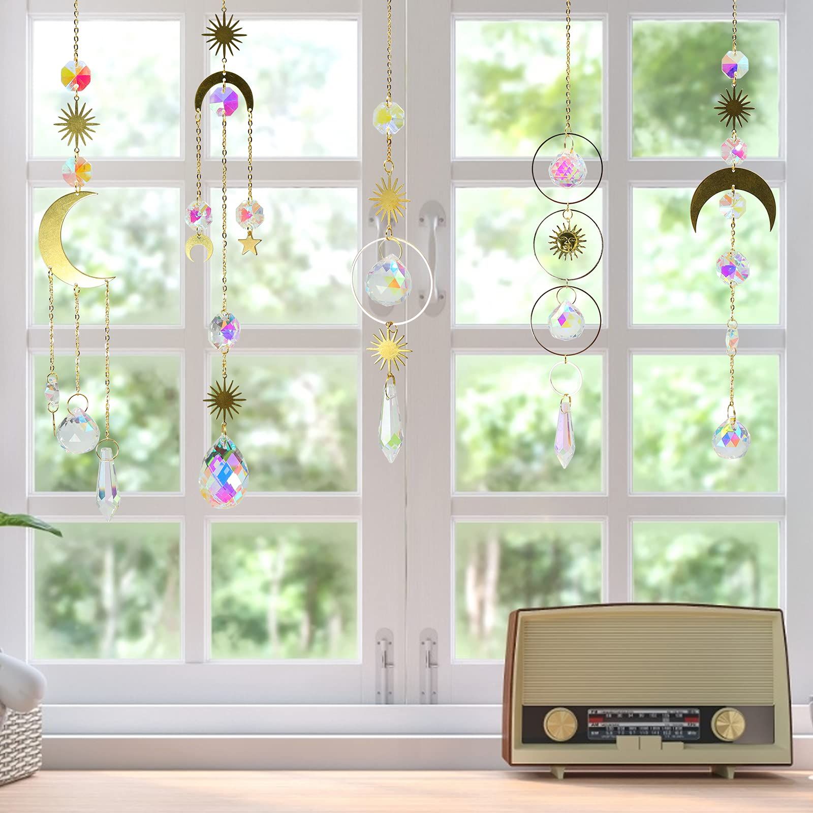 6Pieces Colorful Crystals Suncatcher Hanging Sun Catcher with Chain Pendant view 3