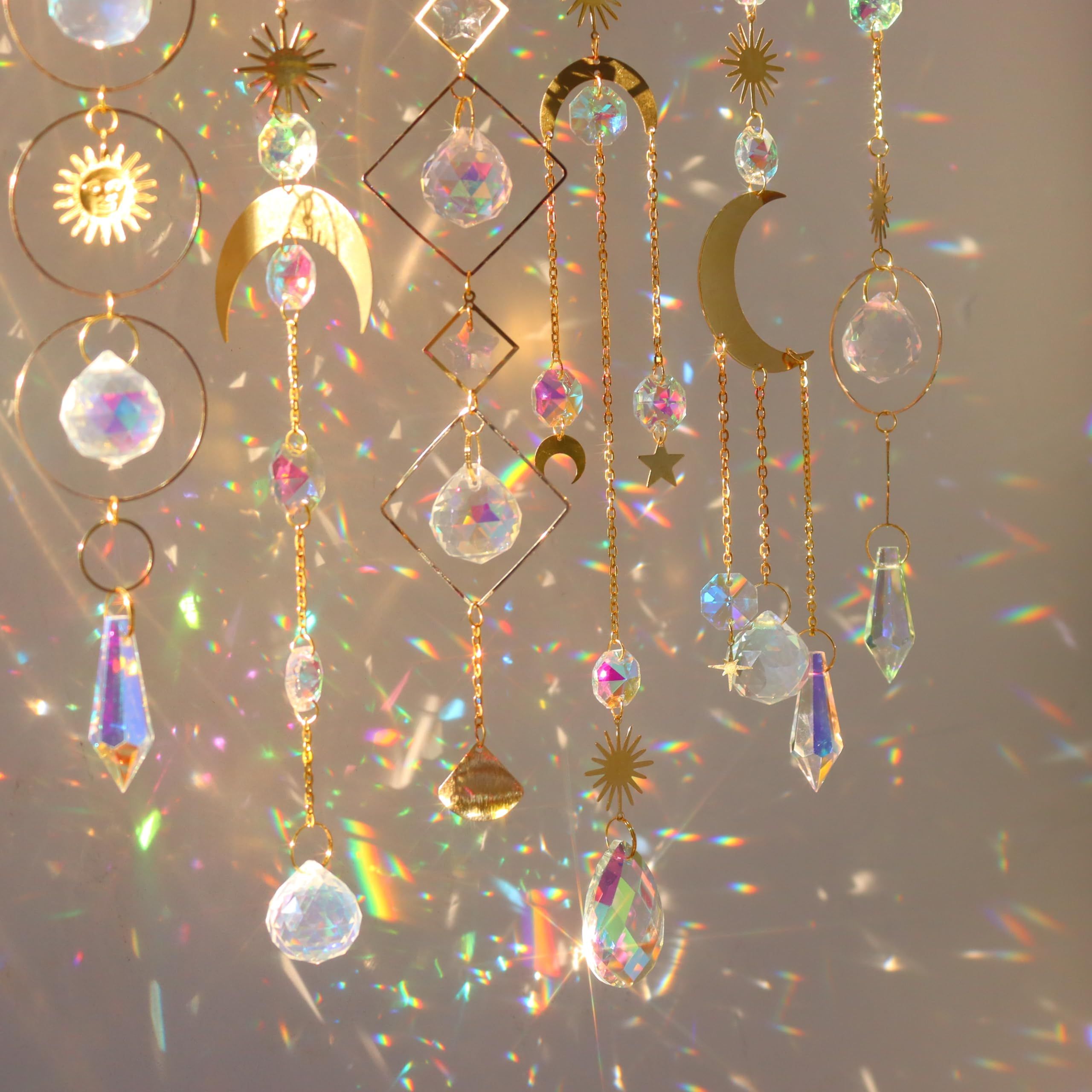 6Pieces Colorful Crystals Suncatcher Hanging Sun Catcher with Chain Pendant view 4