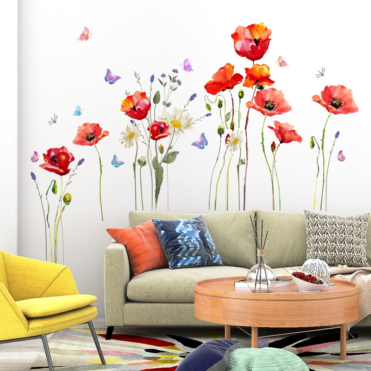 Colorful Wall Decals Vinyl Butterfly Flowers Wall Stickers Removable Floral