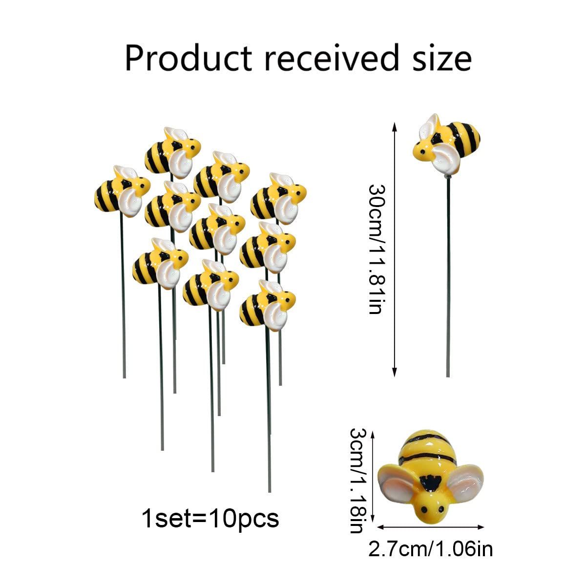 10Pcs Bee Garden Stakes Decor Metal Yard Art Ornaments Front Yard Art Stick view 2