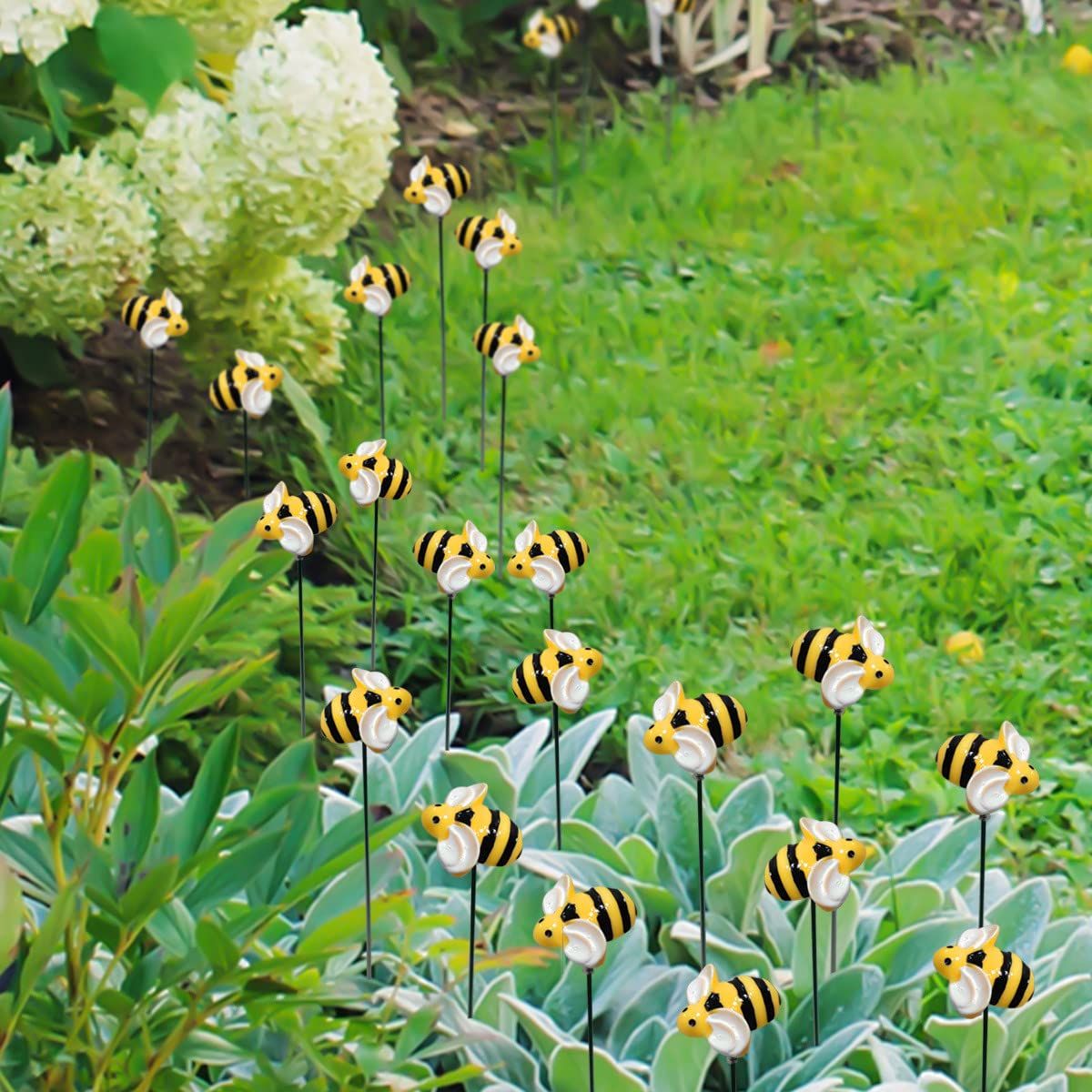 10Pcs Bee Garden Stakes Decor Metal Yard Art Ornaments Front Yard Art Stick view 3