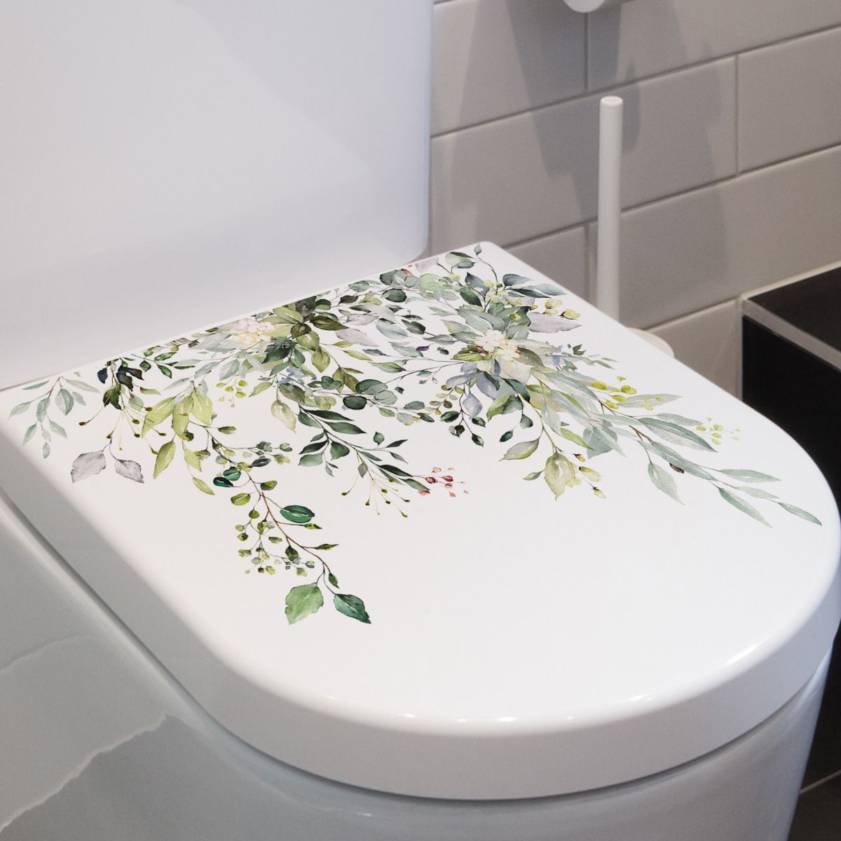 Green Plant Leaves Flowers Toilet Stickers Self-Adhesive Toilet Lid Stickers view 4