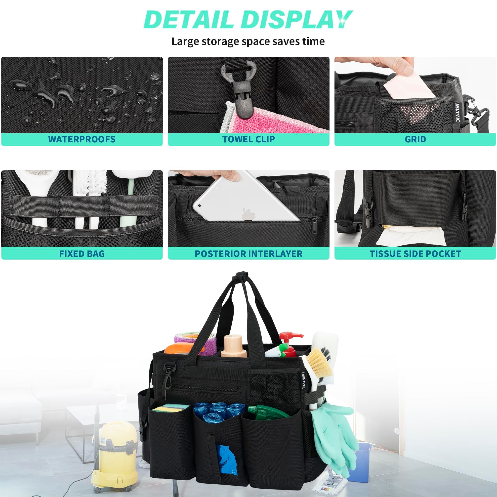 Cleaning Caddy Bag with Shoulder and Waist Straps Large Cleaning Supply Tote view 4