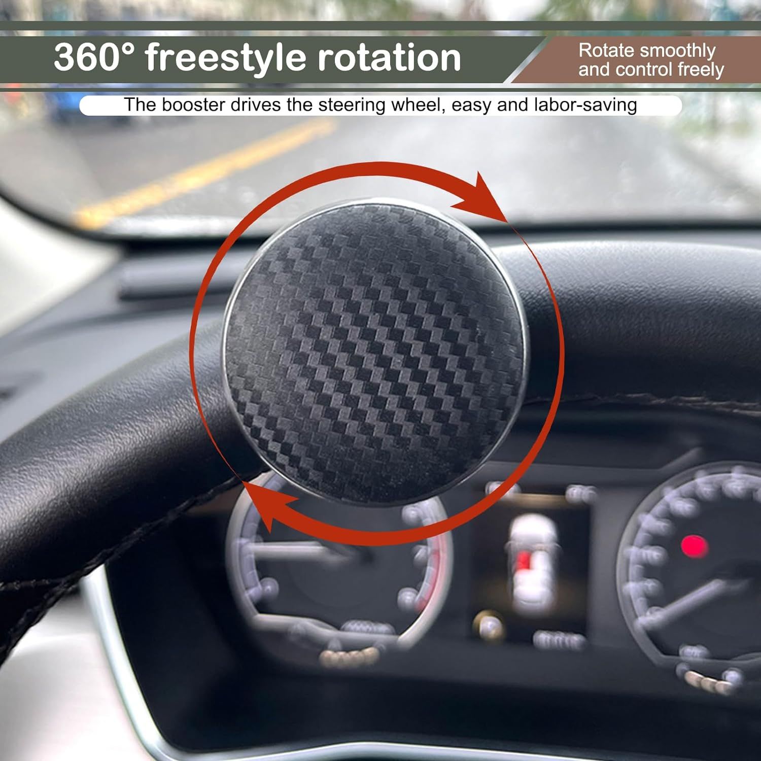 1 PC Car Carbon Fiber Texture Steering Wheel Spinner Knob view 3