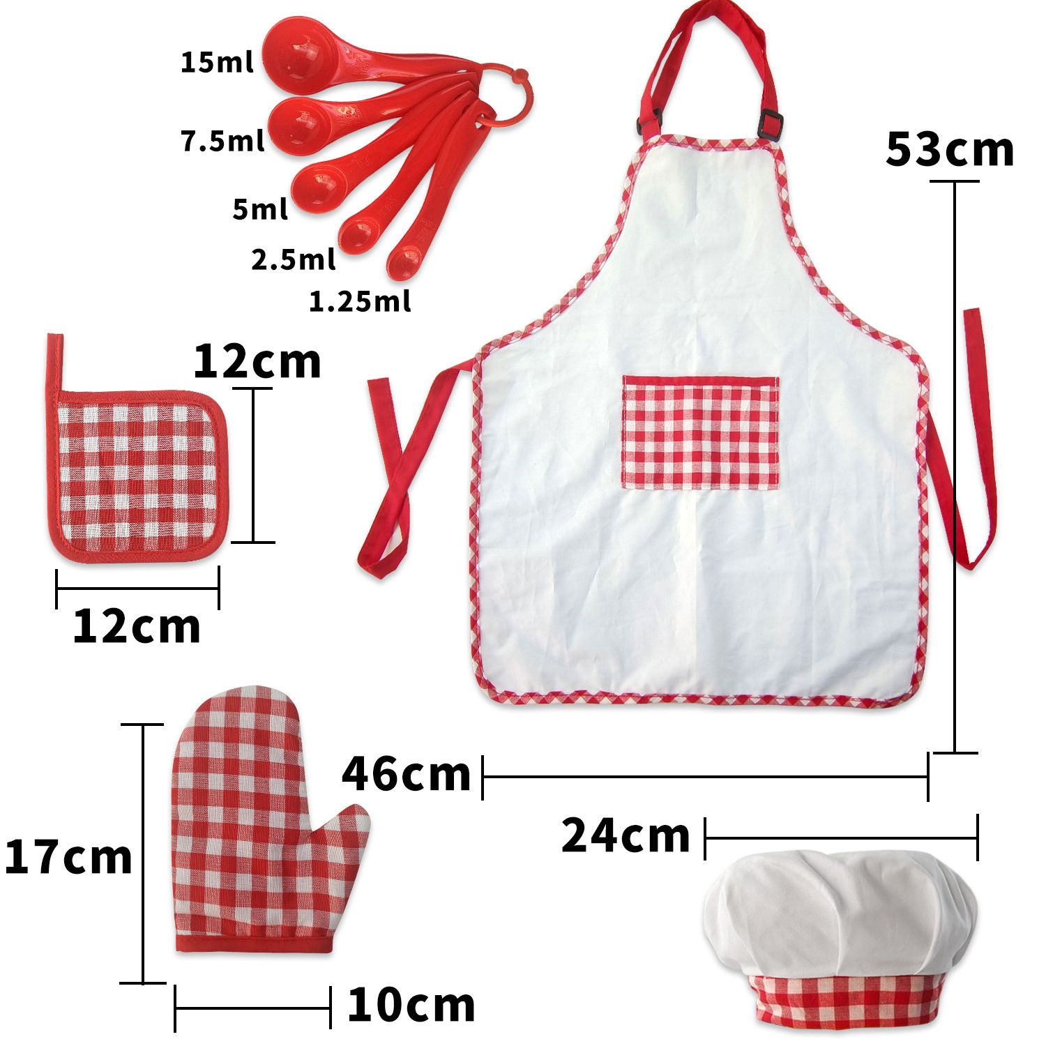 Children's Cooking Apron 1 Set Kids Cooking Apron Red Cotton Boy Toddler Tool