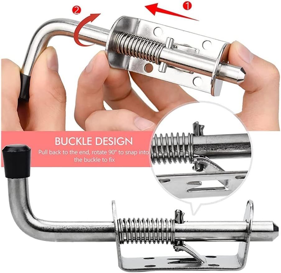 Spring Loaded Latch Pin,Stainless Steel Barrel Bolt Thickened Door Lock, 5 view 3