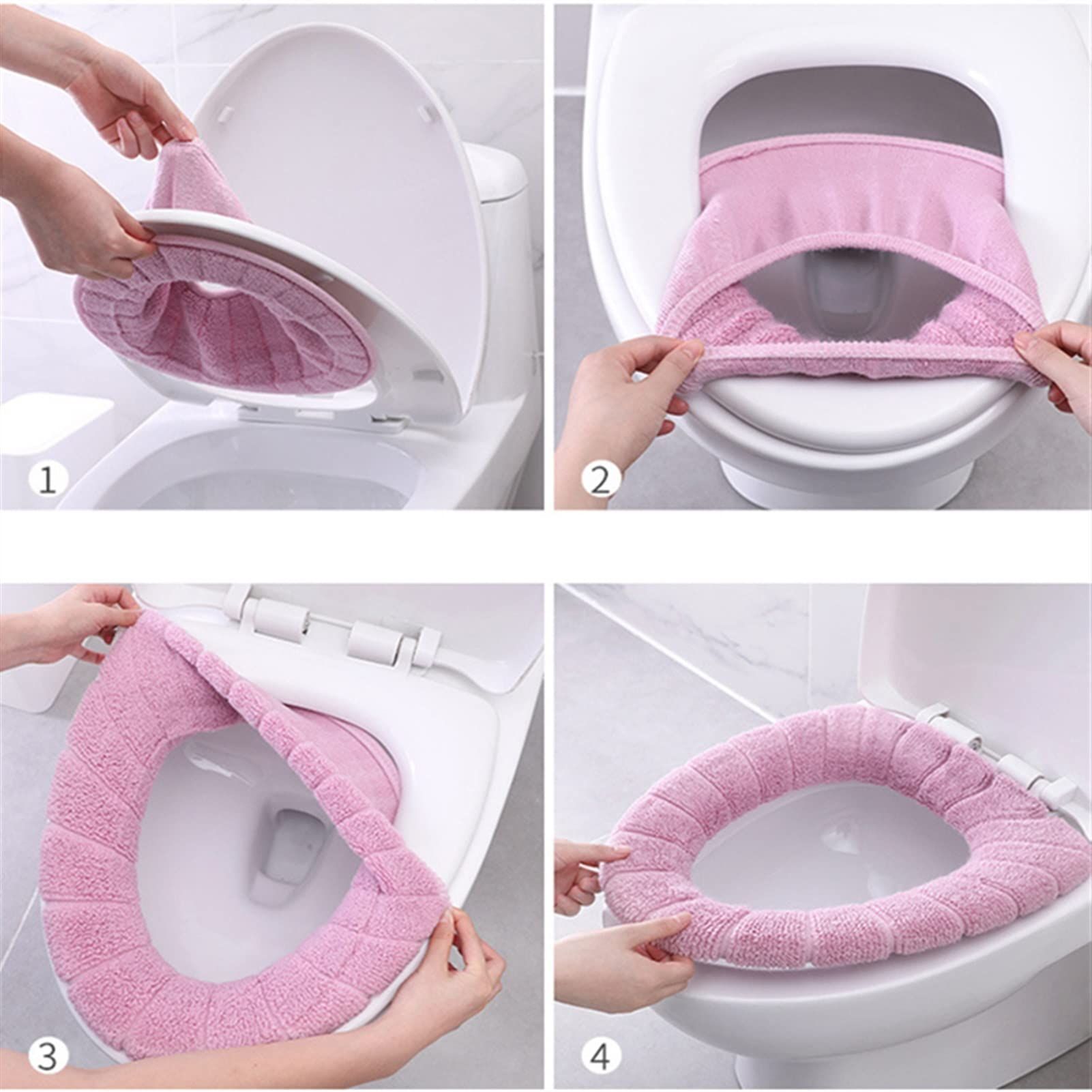 Bathroom Soft Thicker Warmer Stretchable Washable Cloth Toilet Seat Cover Pads
