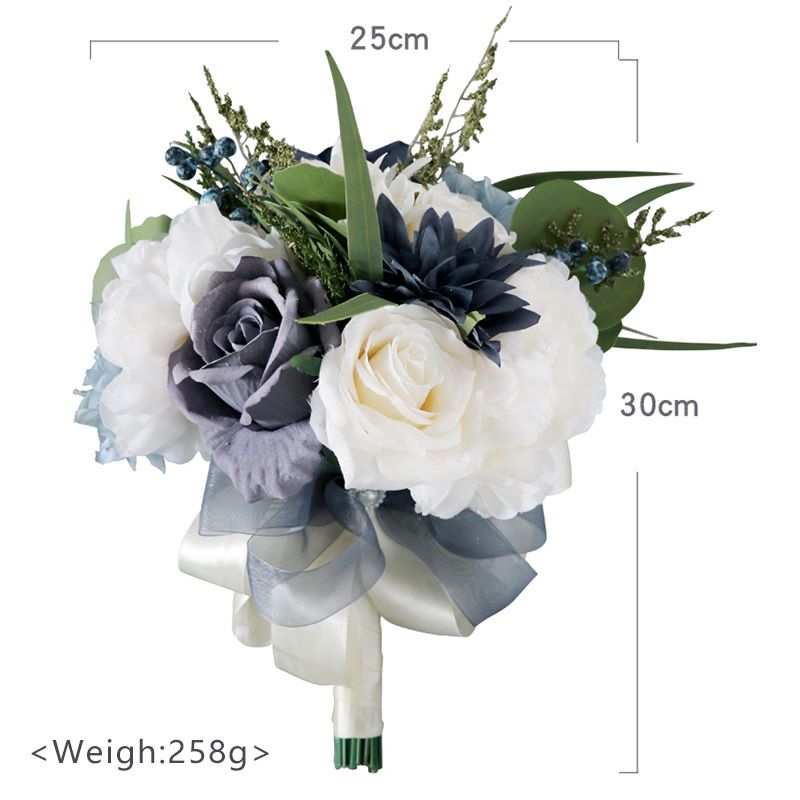 Wedding Bouquet Artificial Navy Blue Roses Flower Bride Bridal Bouquets