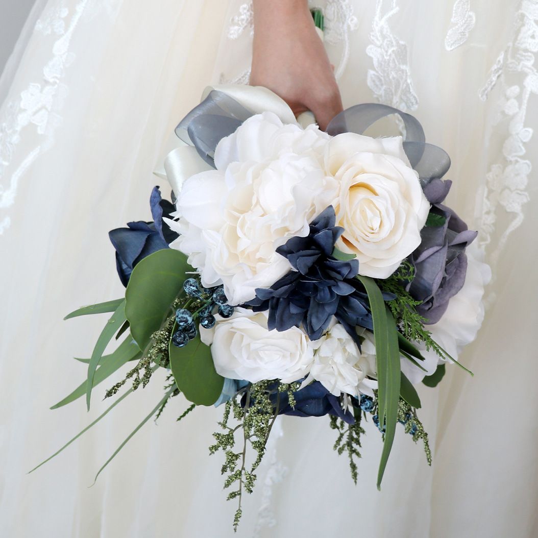 Wedding Bouquet Artificial Navy Blue Roses Flower Bride Bridal Bouquets view 2